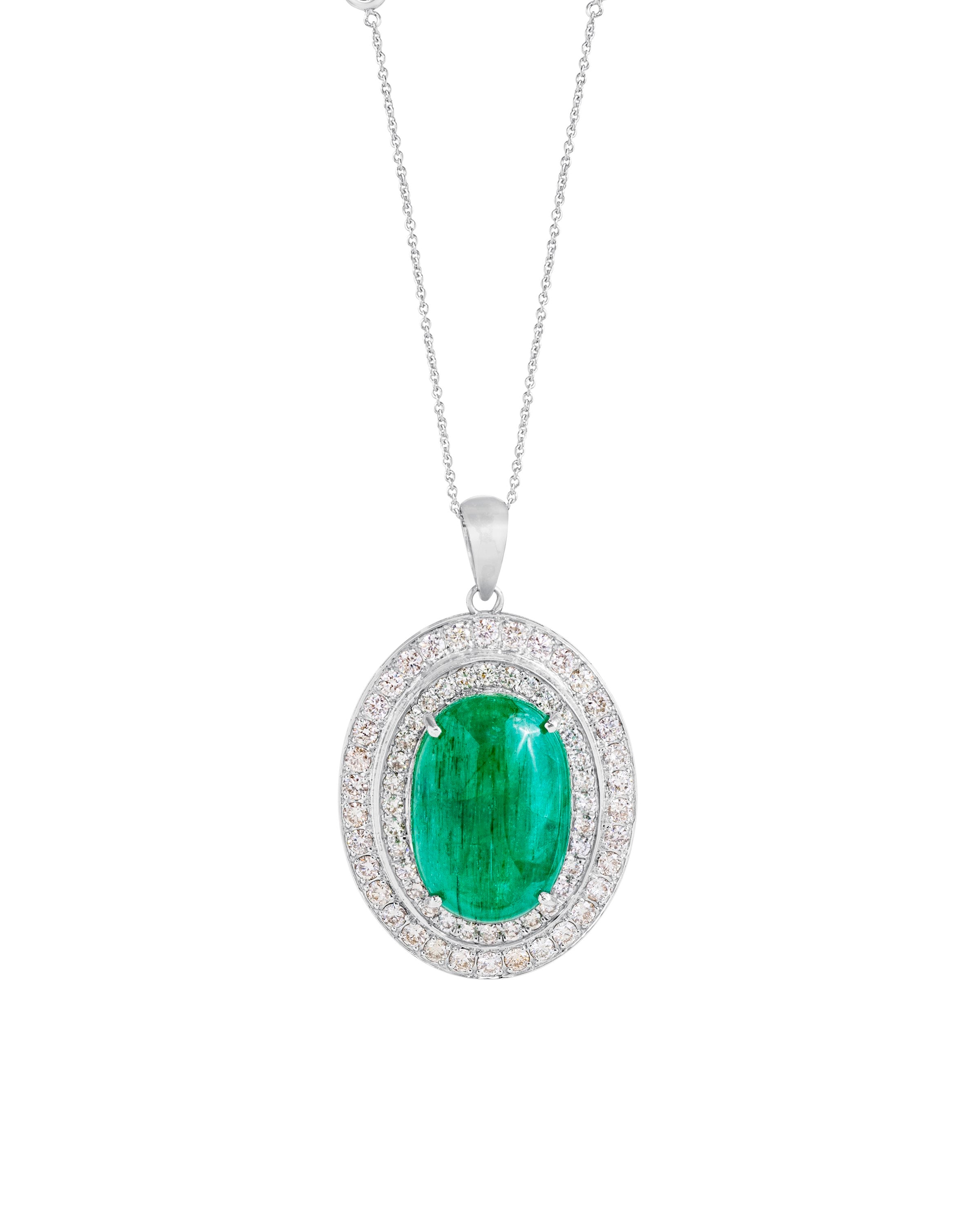 Double Diamond Halo and Emerald Pendant
