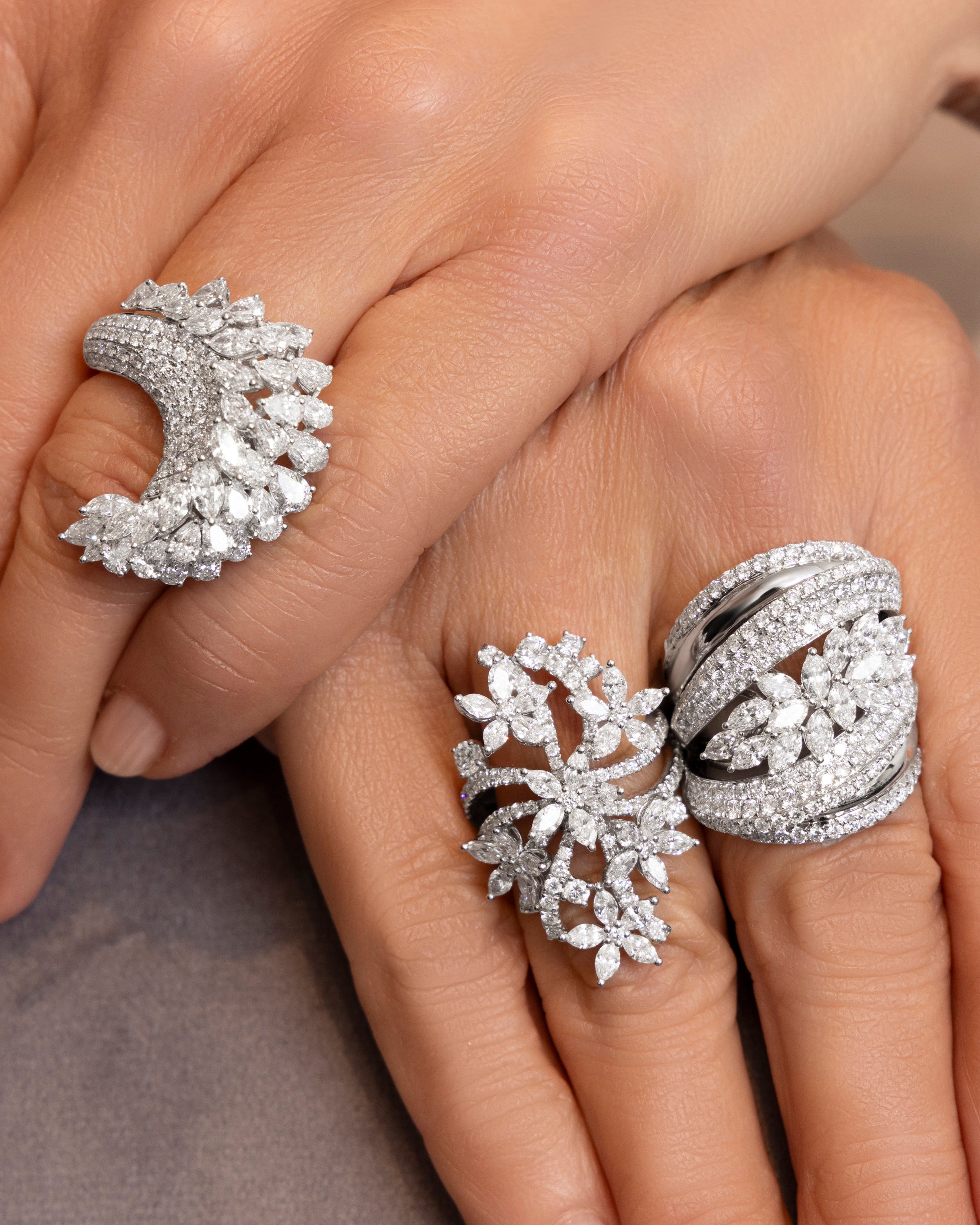 Diamond Floral Crossover Ring