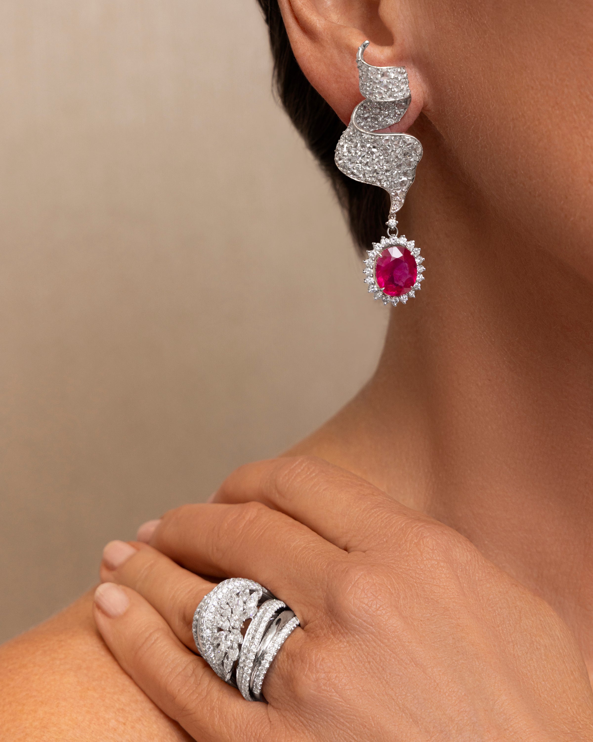 Diamond Floral Crossover Ring