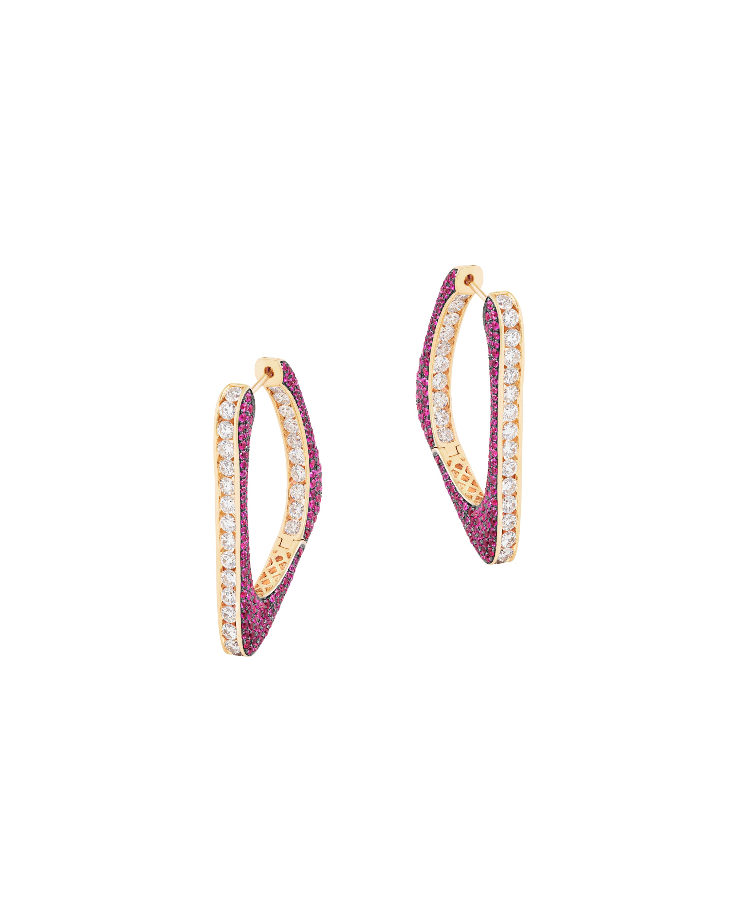 Geometric Ruby & Diamond Hoops