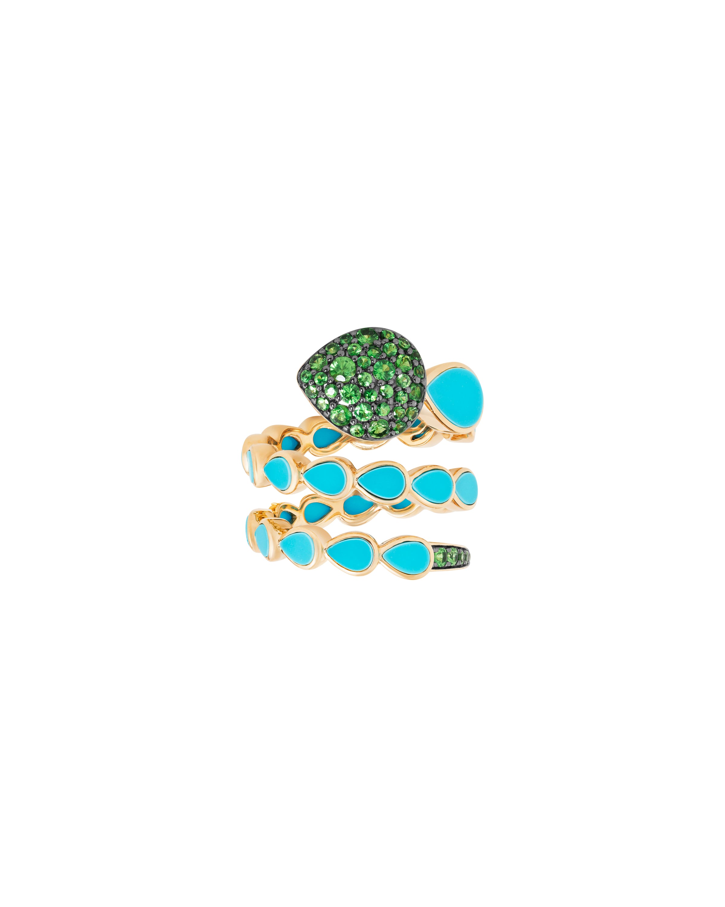 Las Boas Green Garnet and Turquoise Ring
