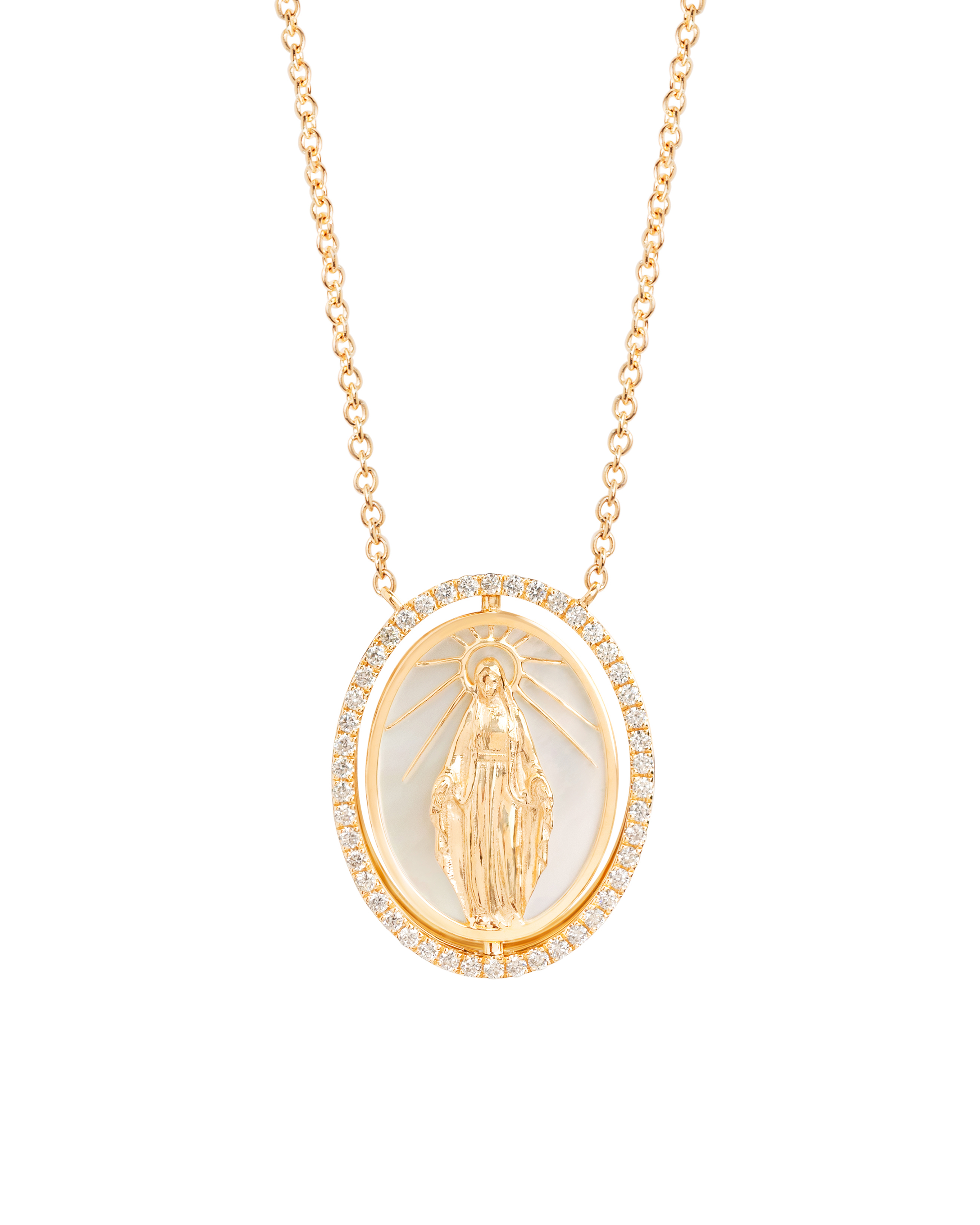 Modern Virgin & Cross Rose Quartz Pendant Necklace