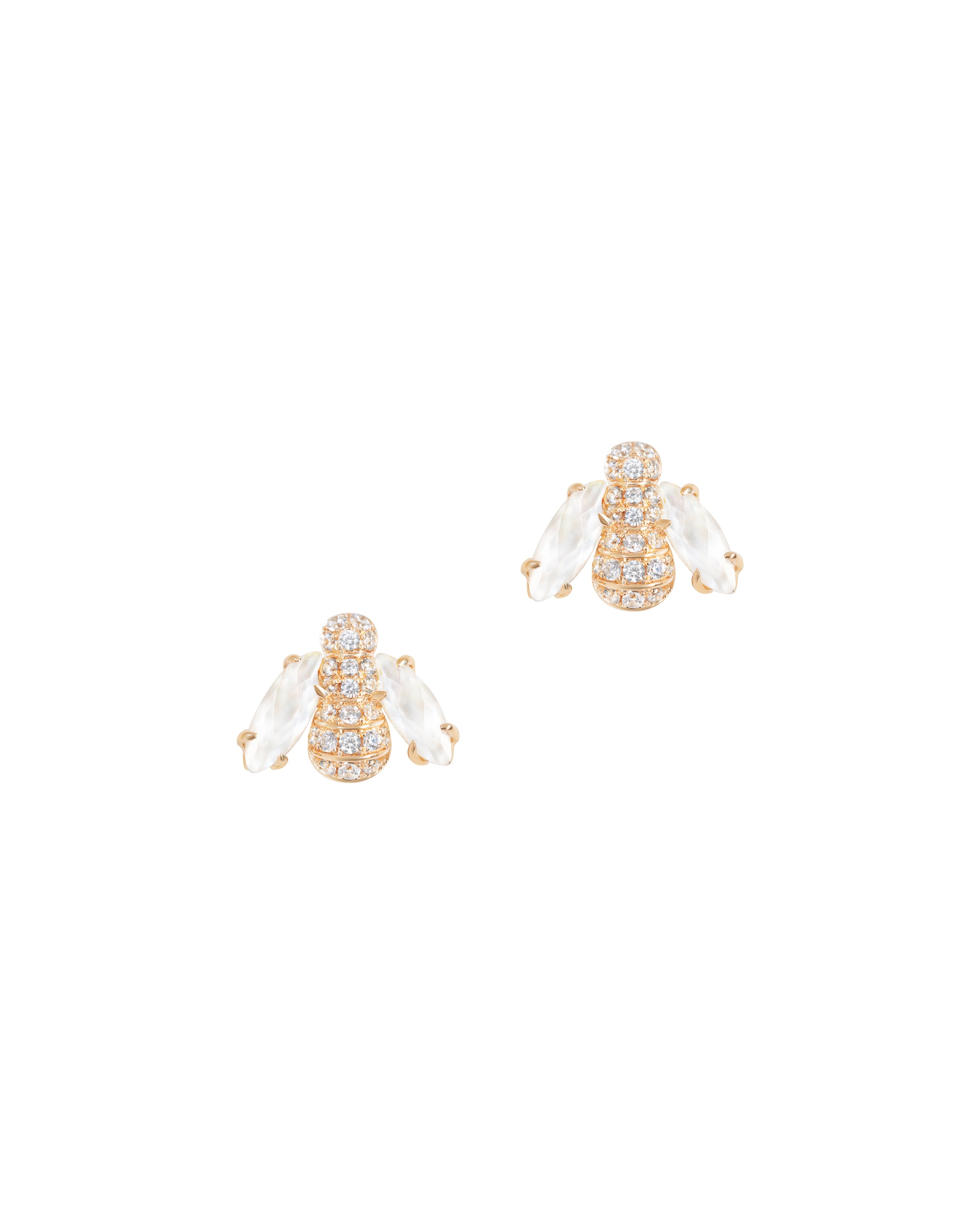 Pannalino Baby Bee Earrings in Mother of Pearl and White Topaz