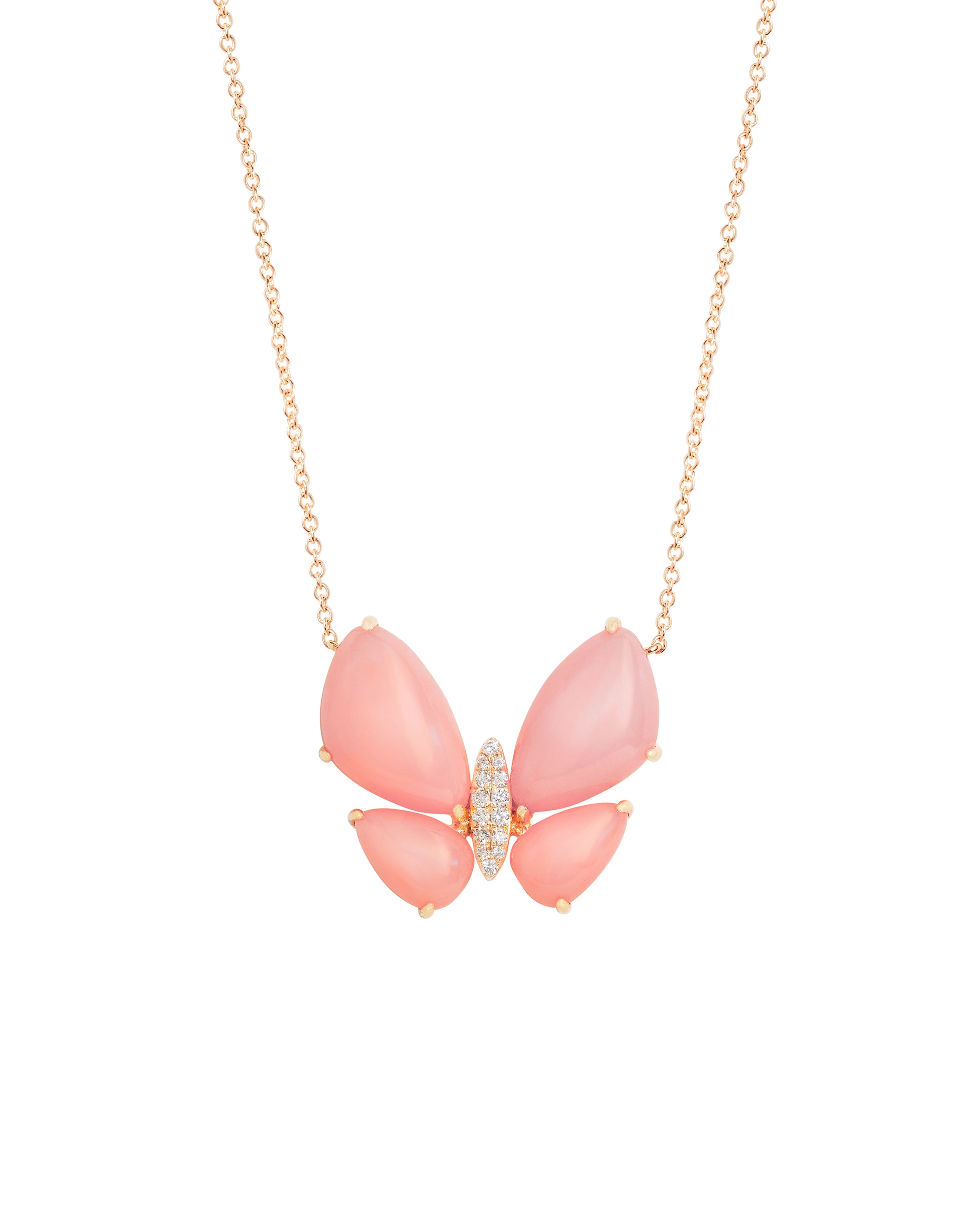 Fauna Large Butterfly Necklace in Pink Opal