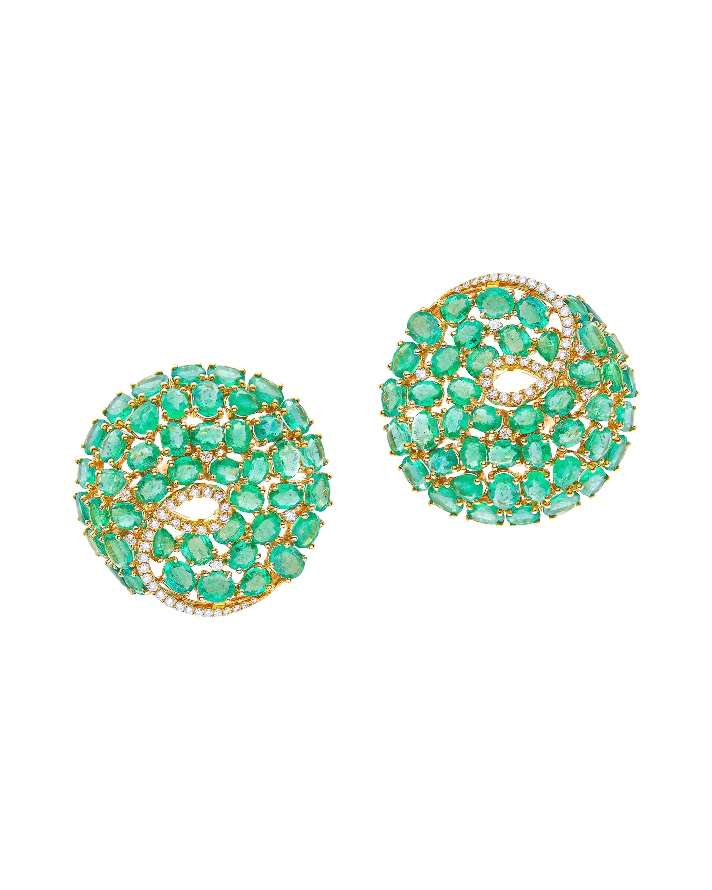 Swirling Emerald and Diamond Earrings