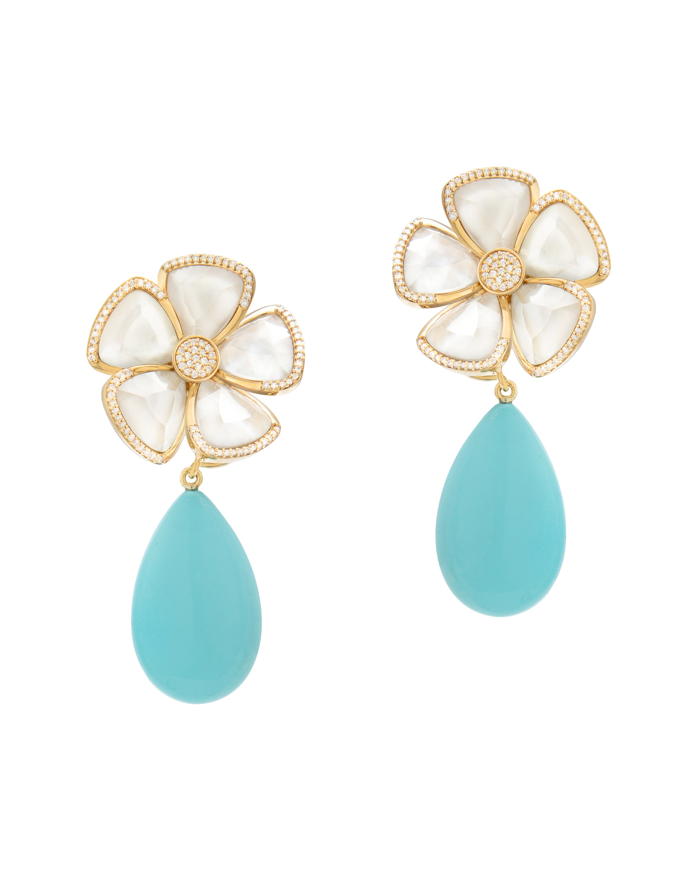 Floral Earrings with Turquoise Drops