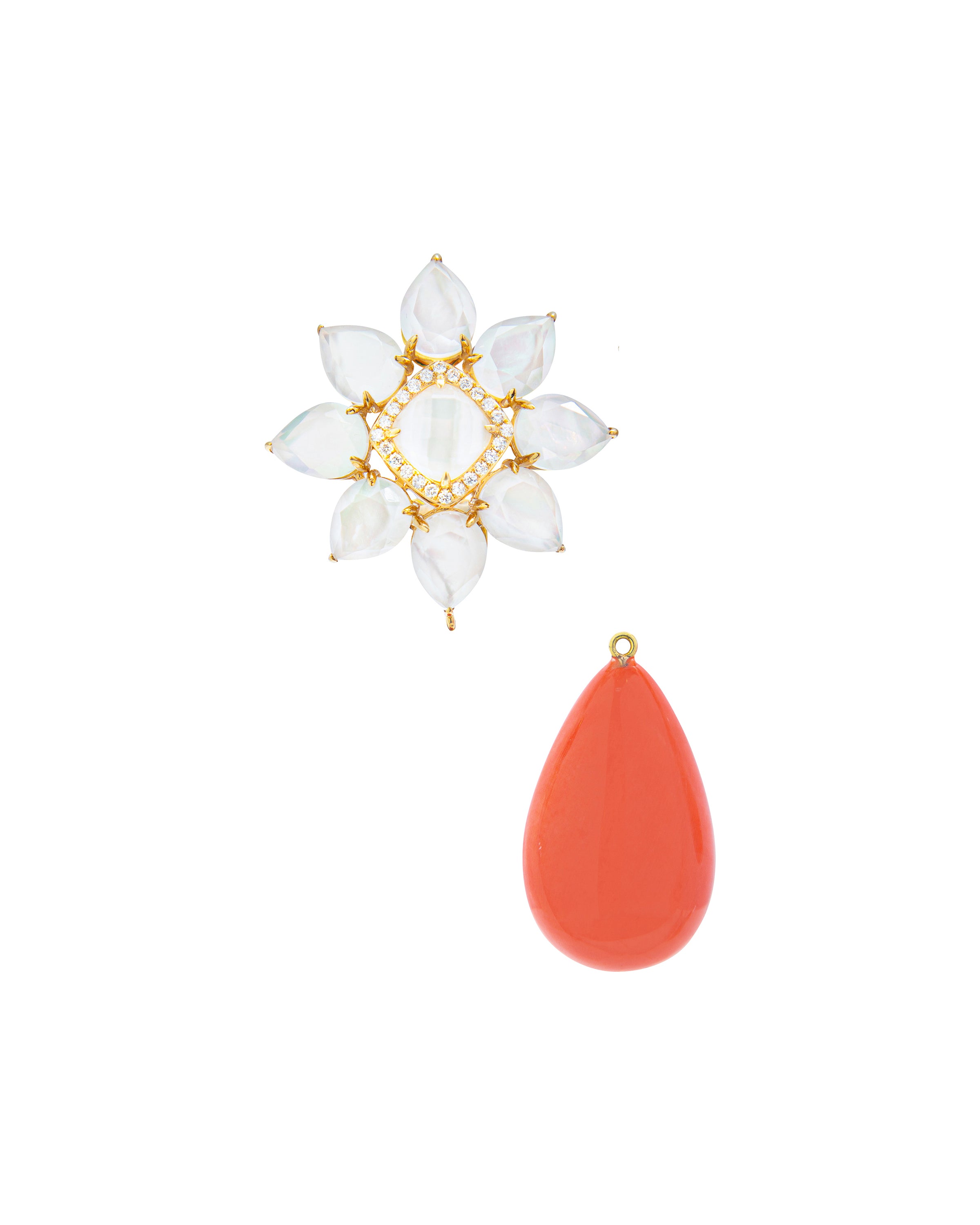 Modern Floral Studs with Coral Drop