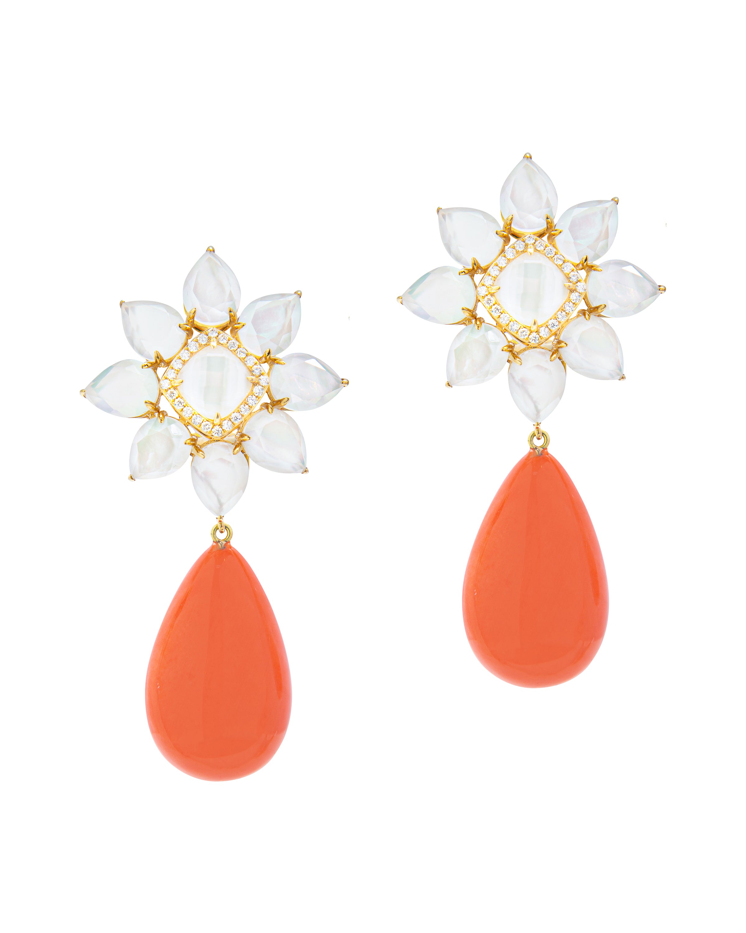 Modern Floral Studs with Coral Drop