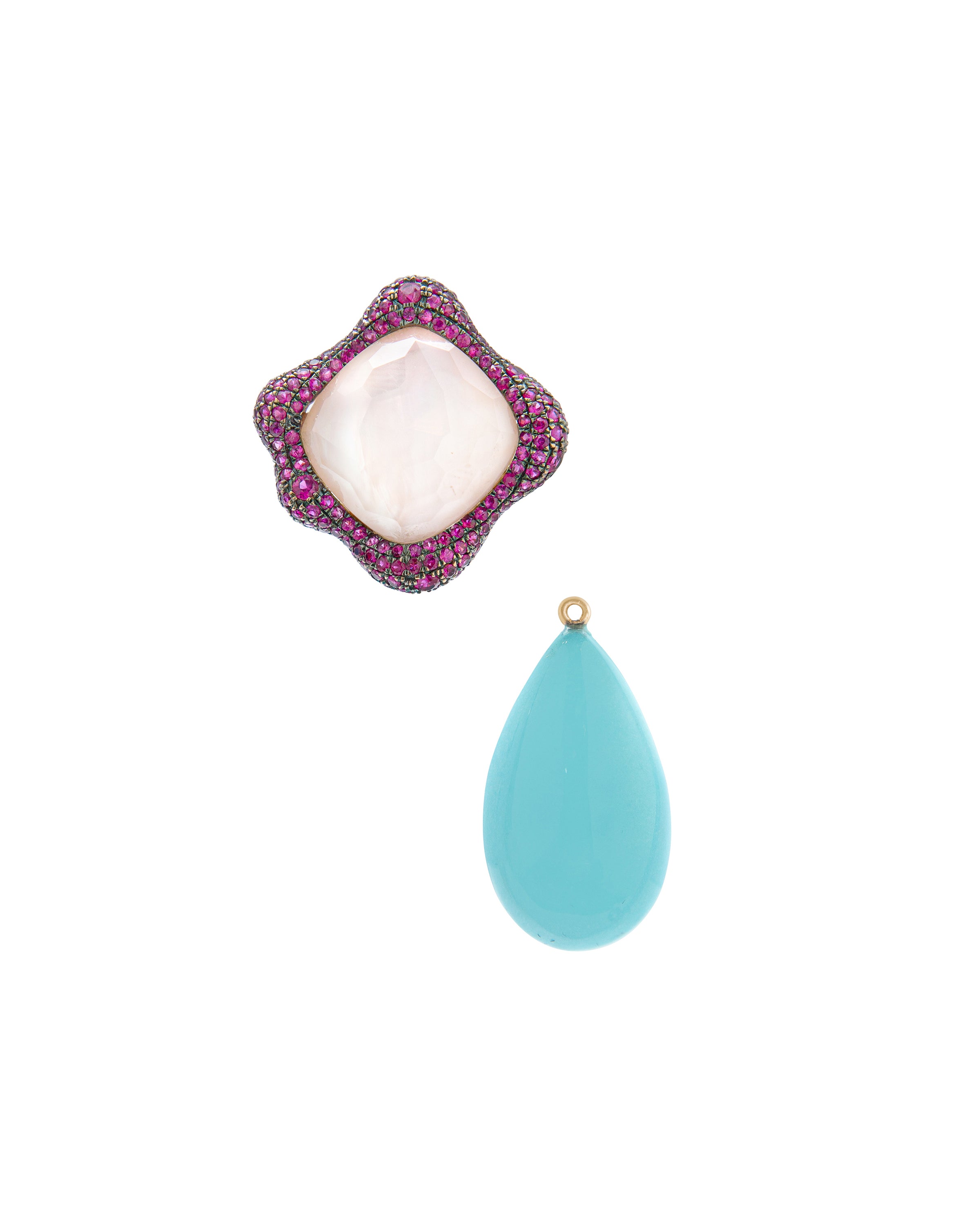 Ruby and Turquoise Drop Earrings