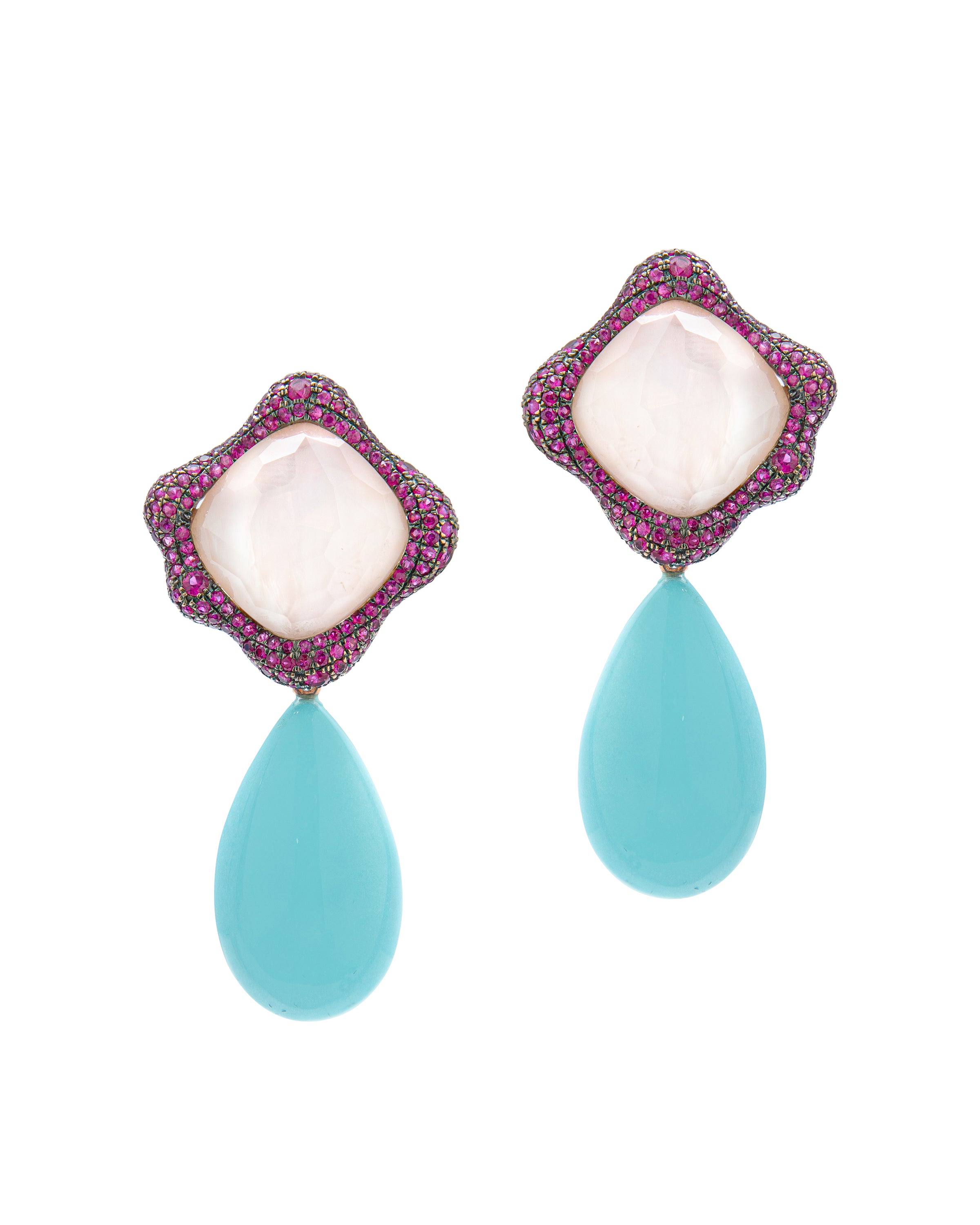 Ruby and Turquoise Drop Earrings