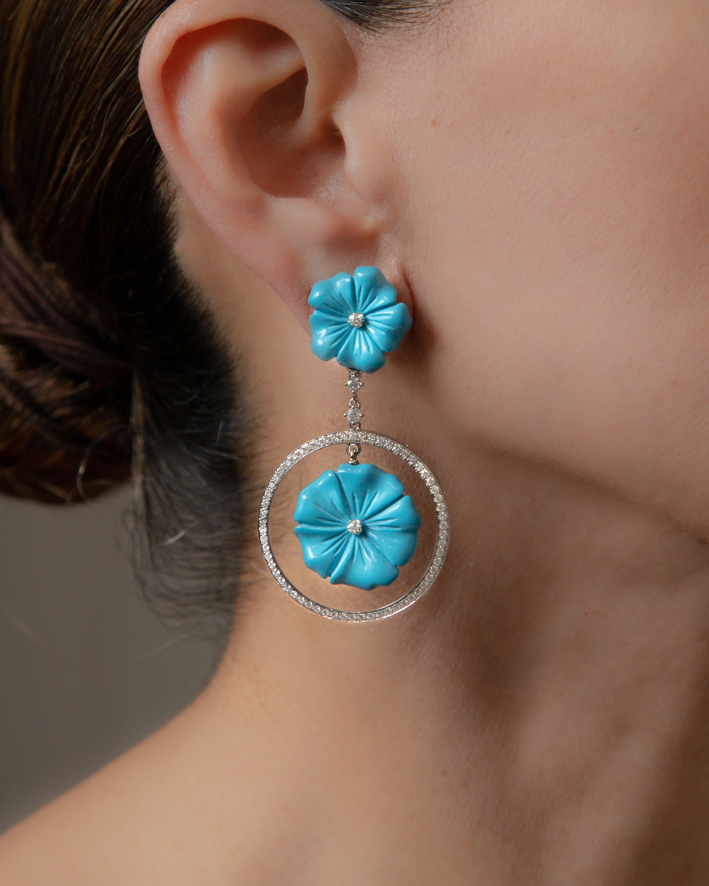 Double Chandelier Floral Turquoise Earrings