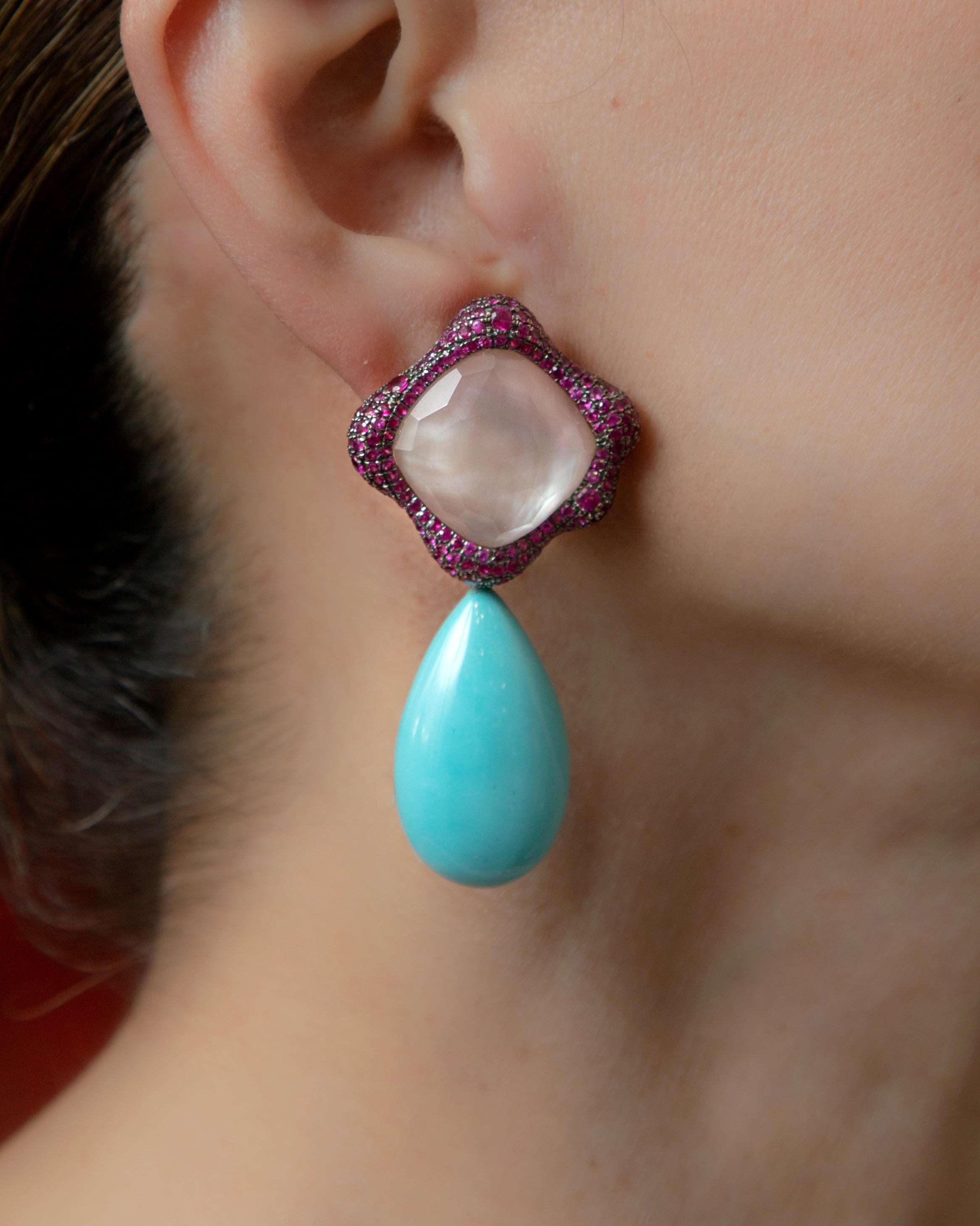 Ruby and Turquoise Drop Earrings