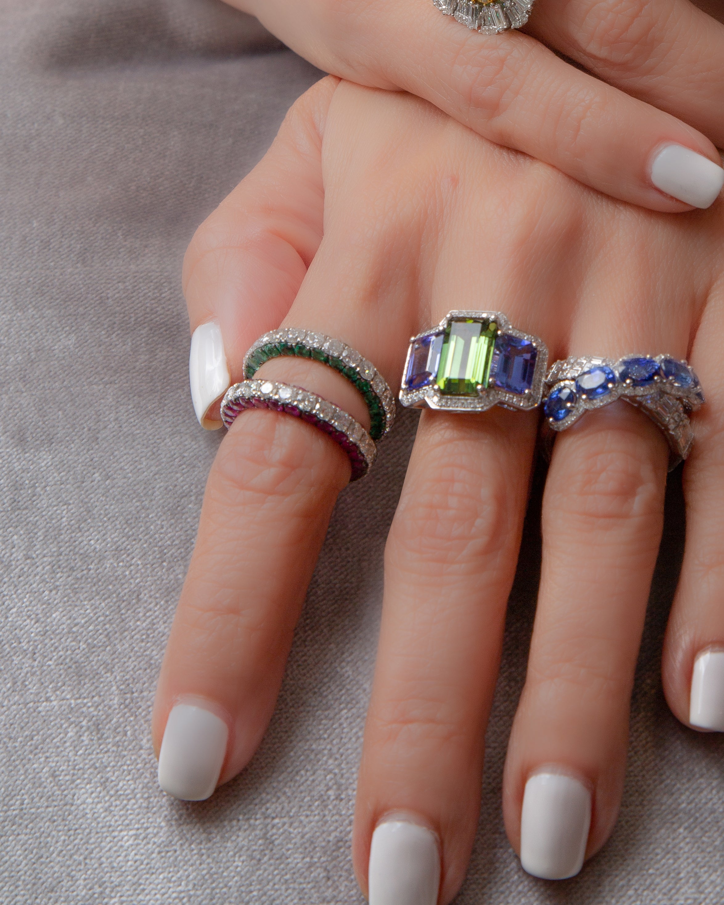 Contemporary Diamond and Emerald Band