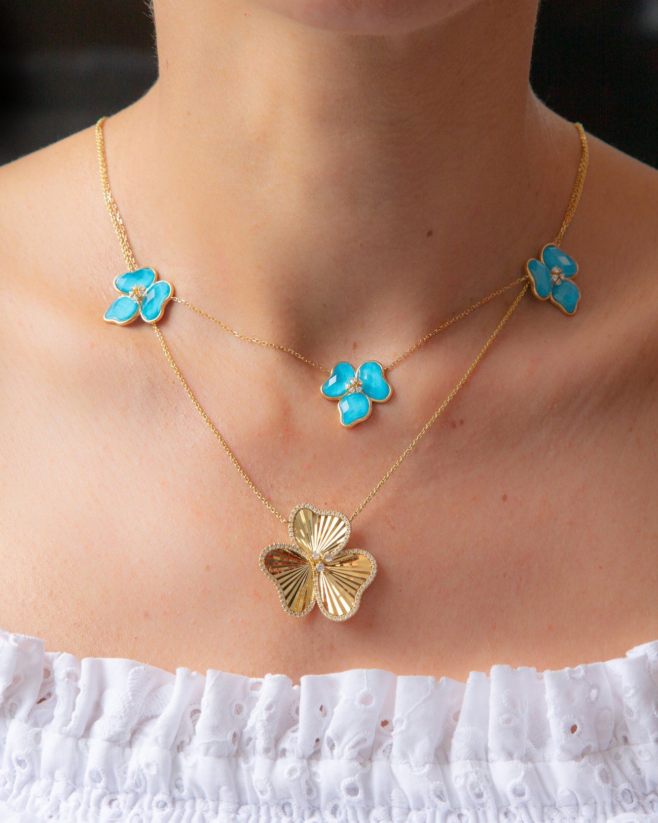 Il Petalo Floral Station Necklace in Turquoise