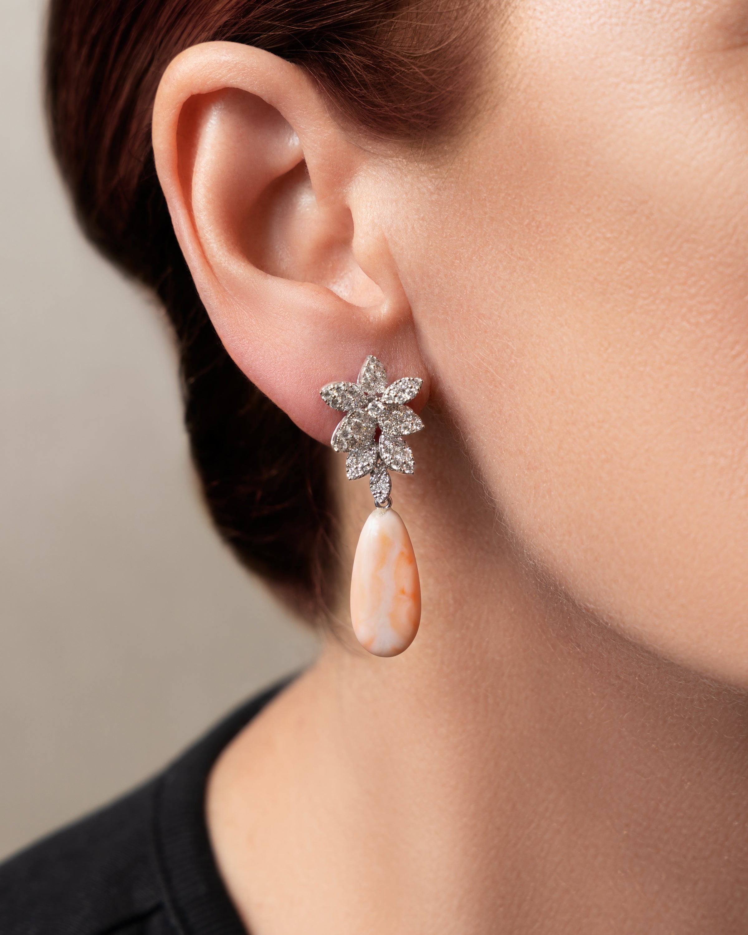Diamond and Coral Drop Earrings