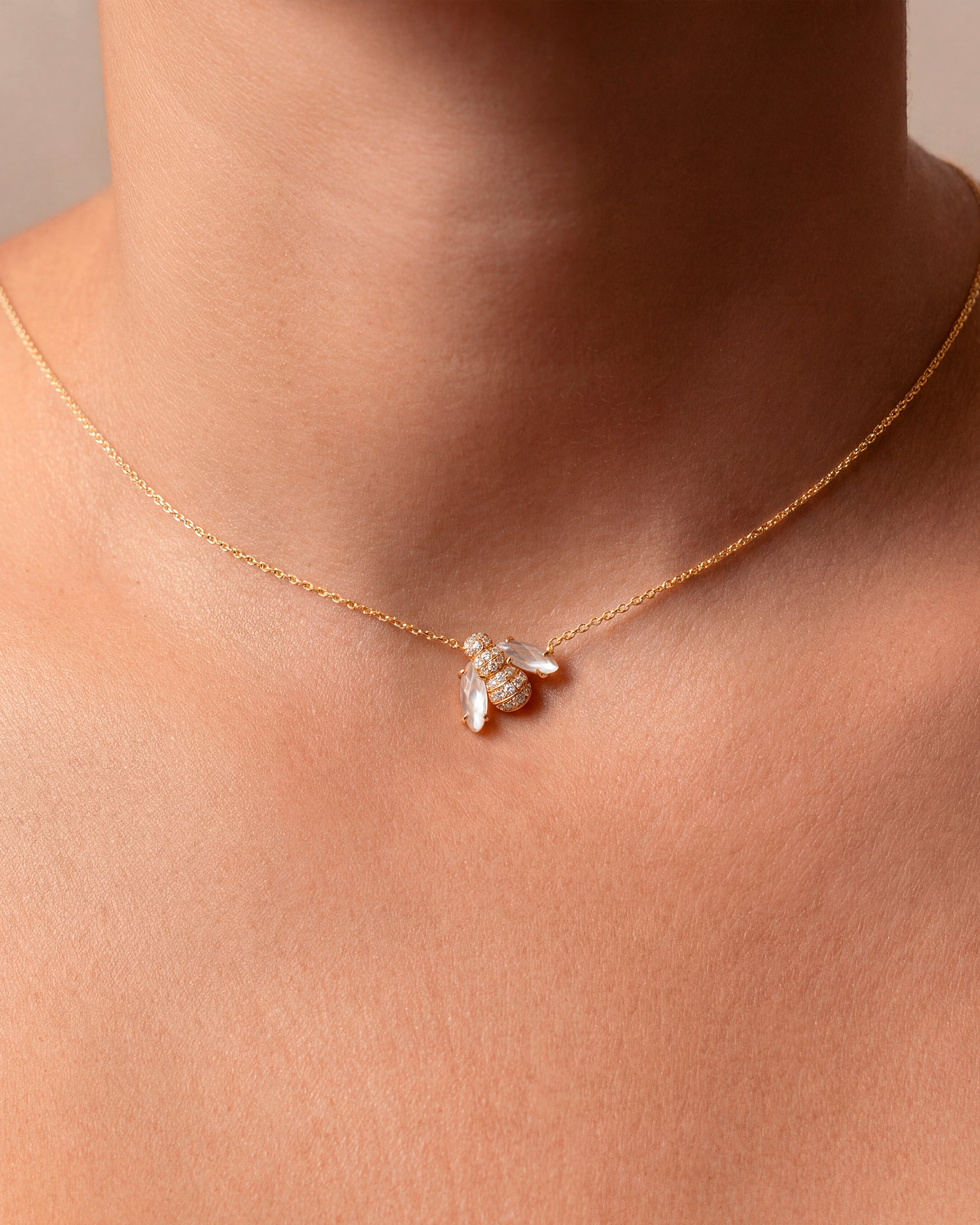 Pannalino Baby Bee Necklace in Mother of Pearl and White Topaz