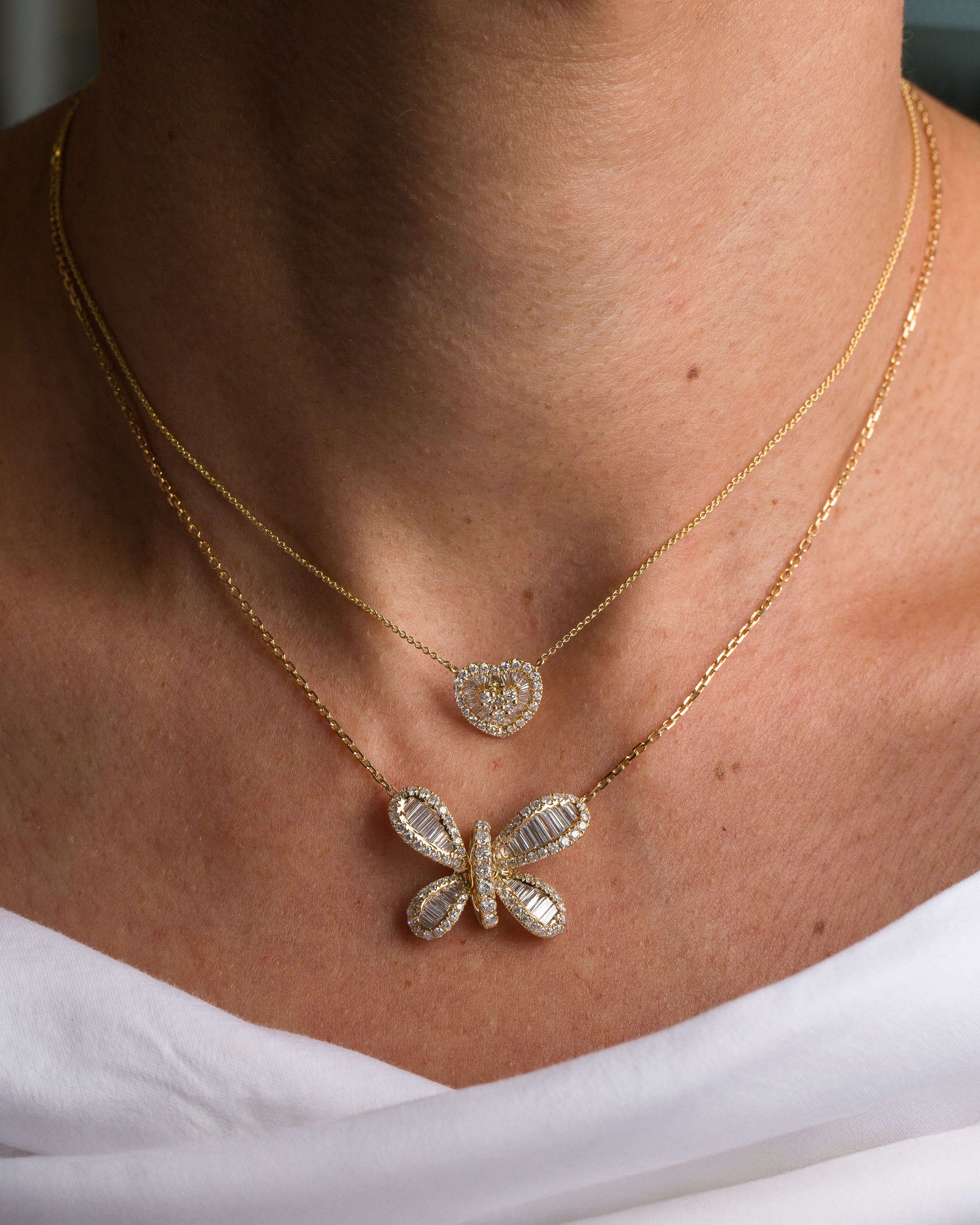 Baguette and Pave Butterfly Diamond Necklace