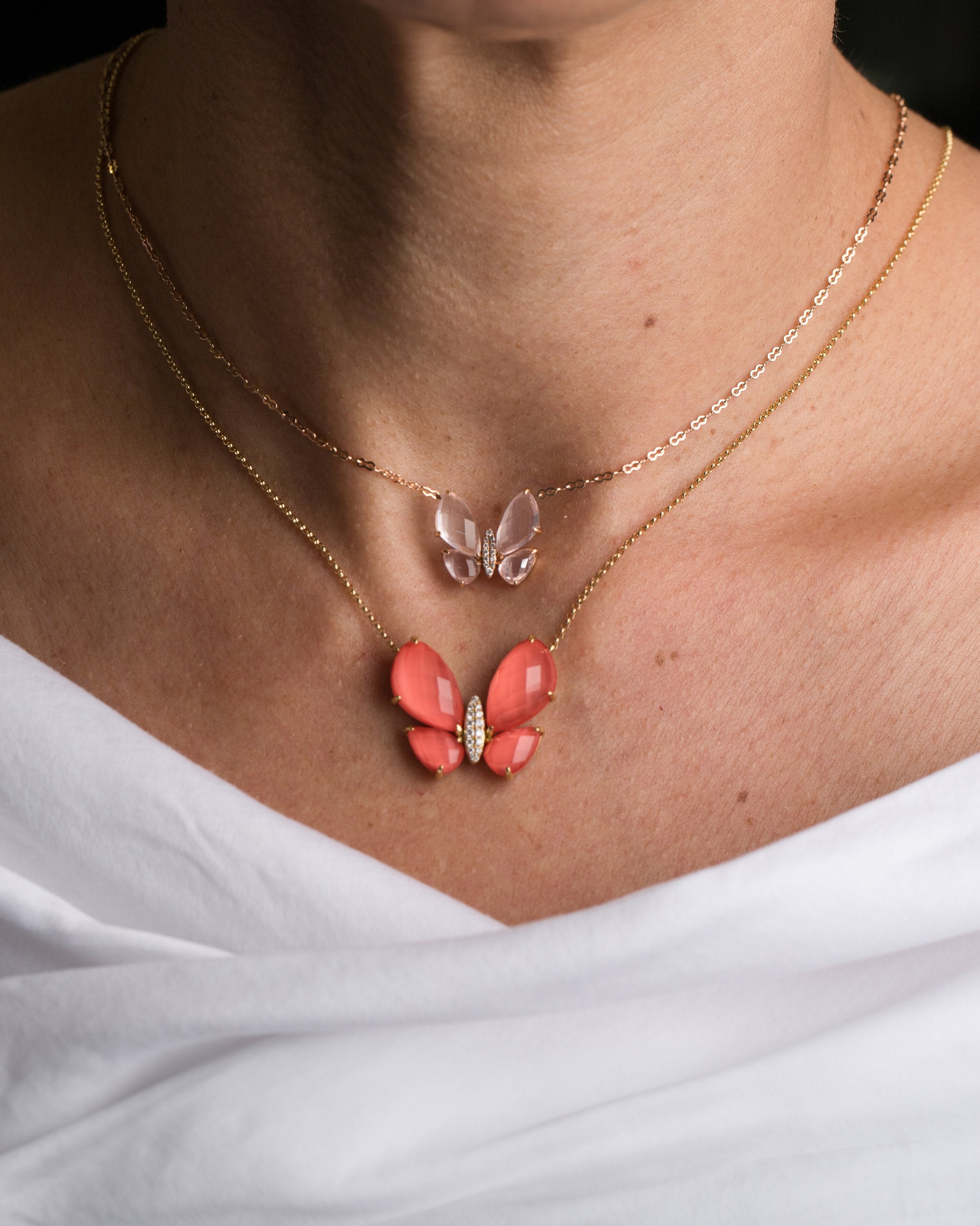 Fauna Large Butterfly Necklace in Coral
