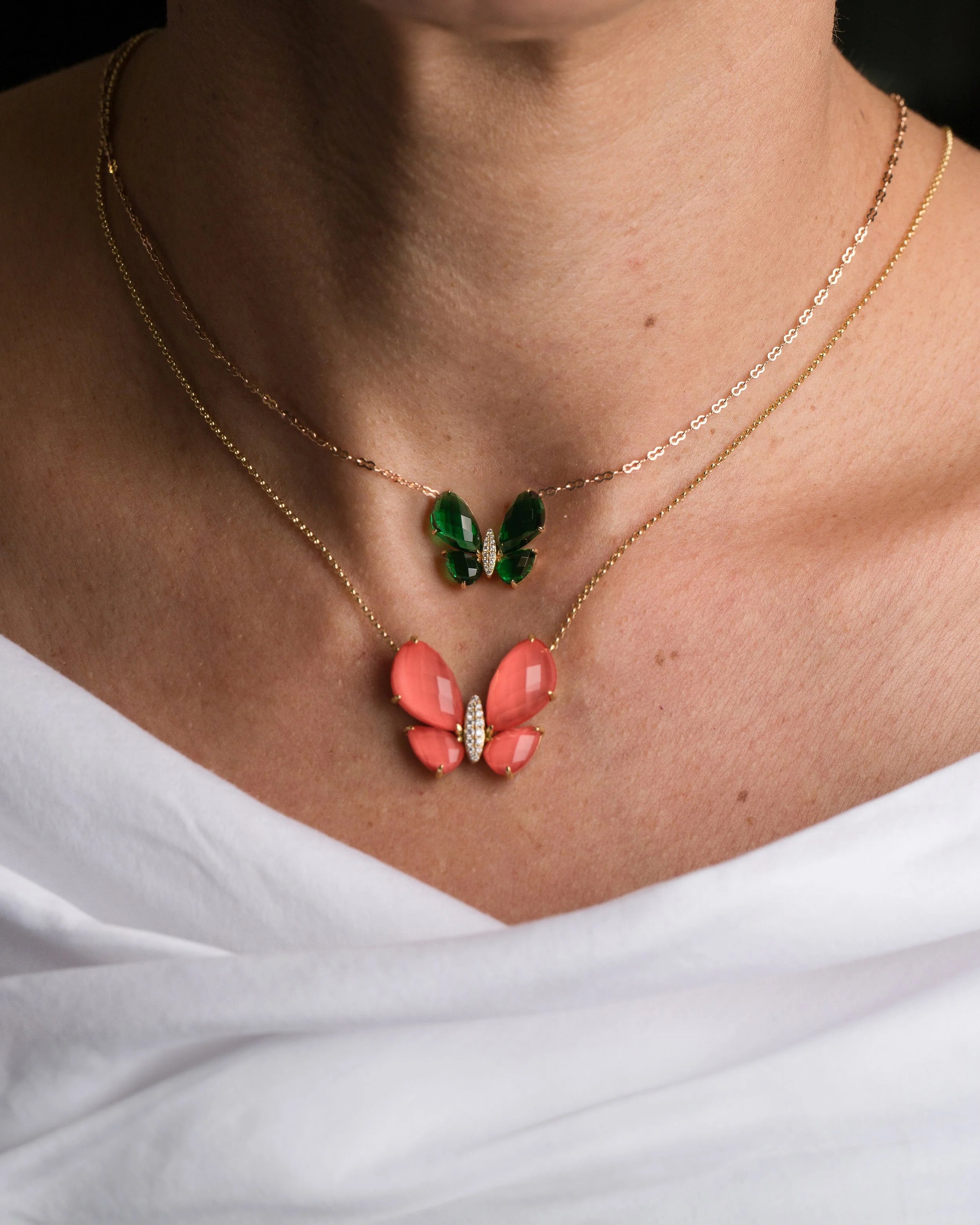 Fauna Small Butterfly Necklace in Green Topaz