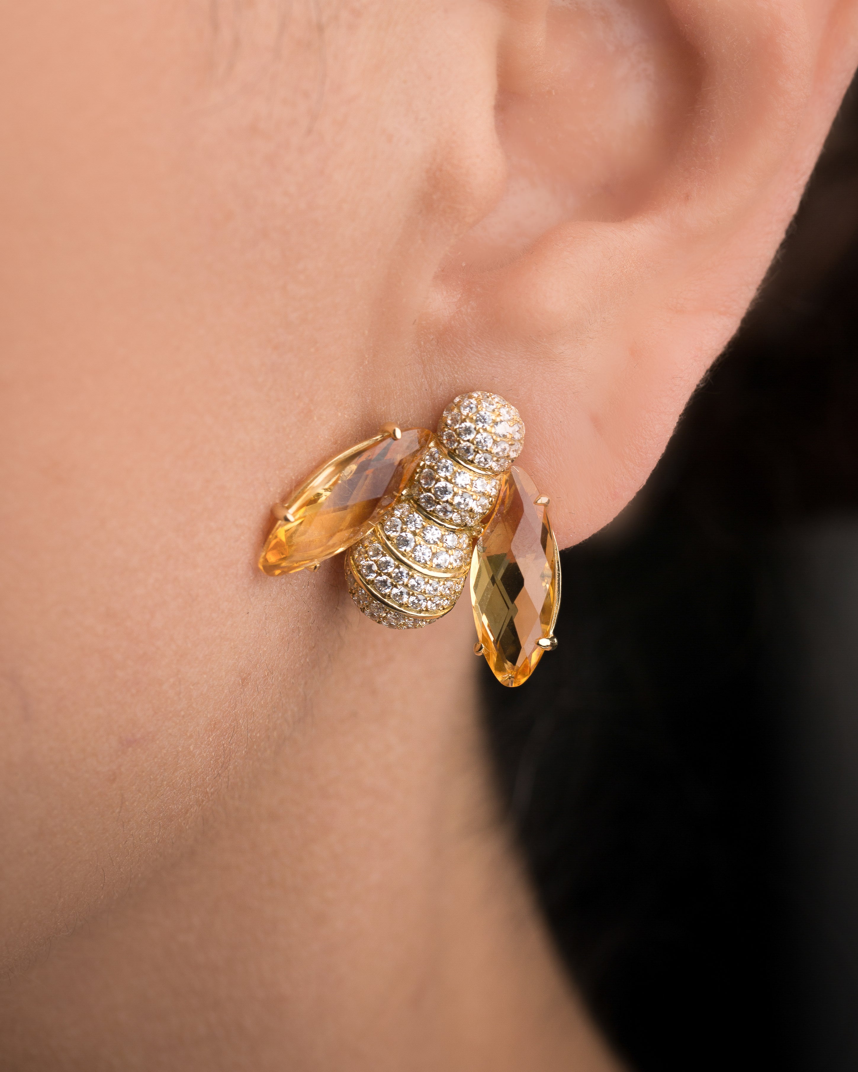 Pannalino Bee Earrings in Citrine and White Topaz