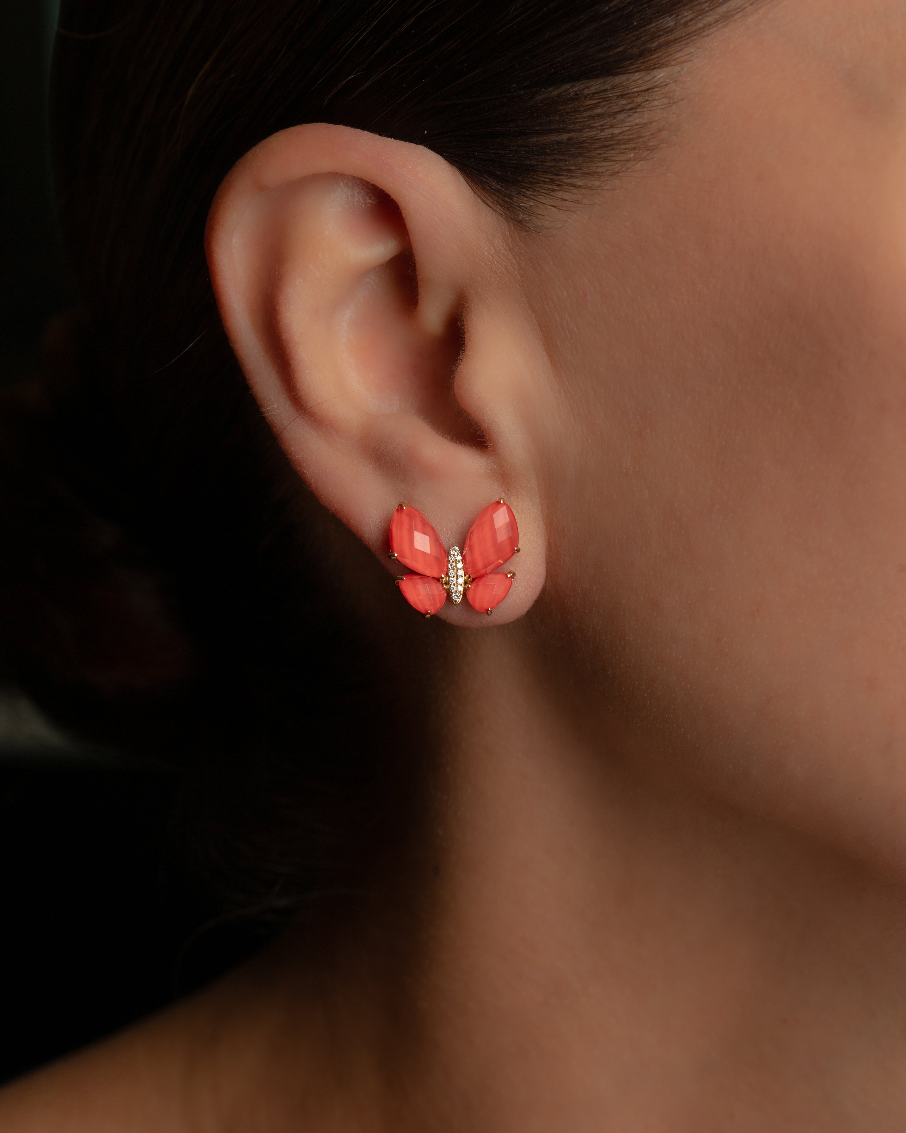 Fauna Small Butterfly Studs in Coral