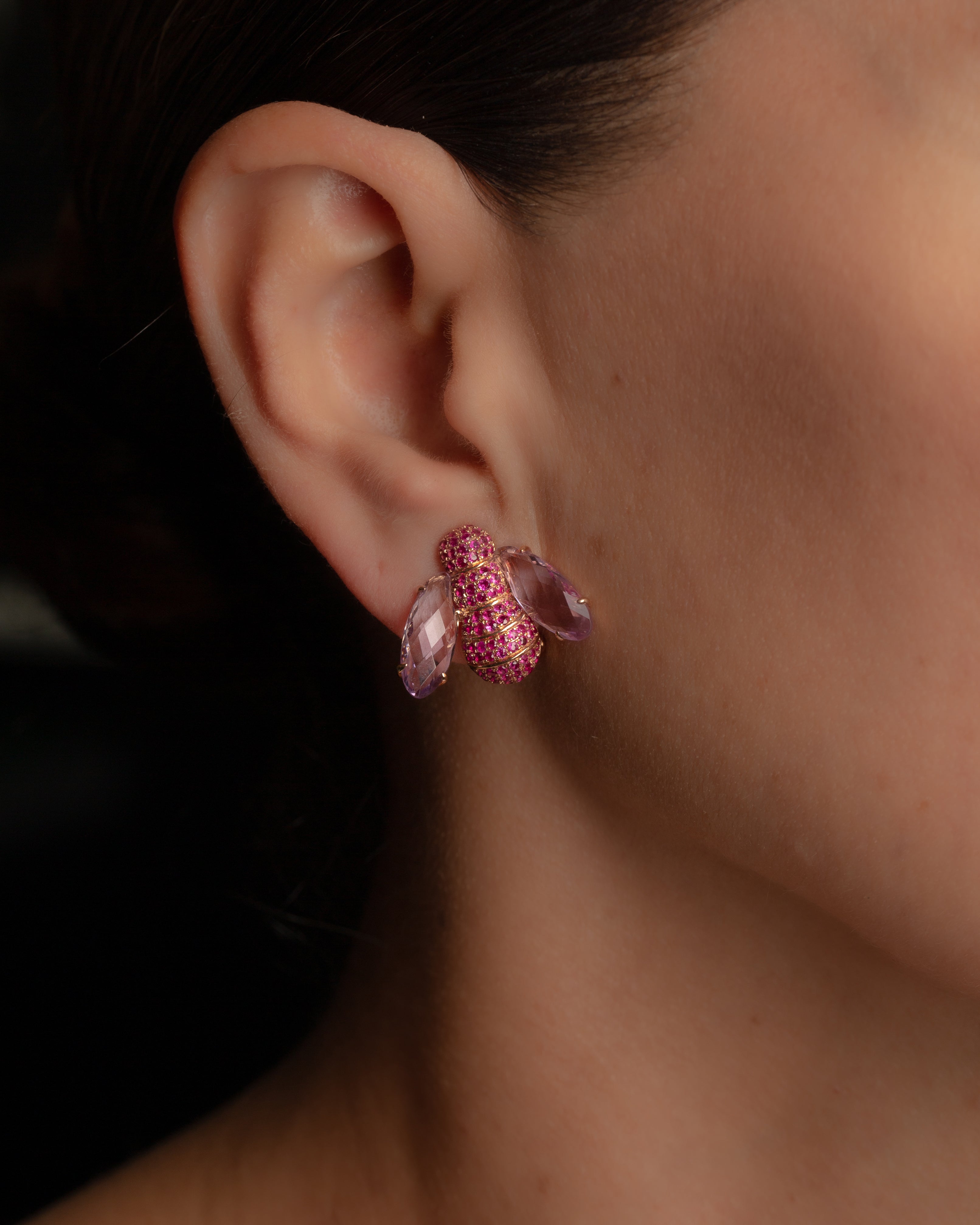 Pannalino Bee Earrings in Amethyst and Ruby