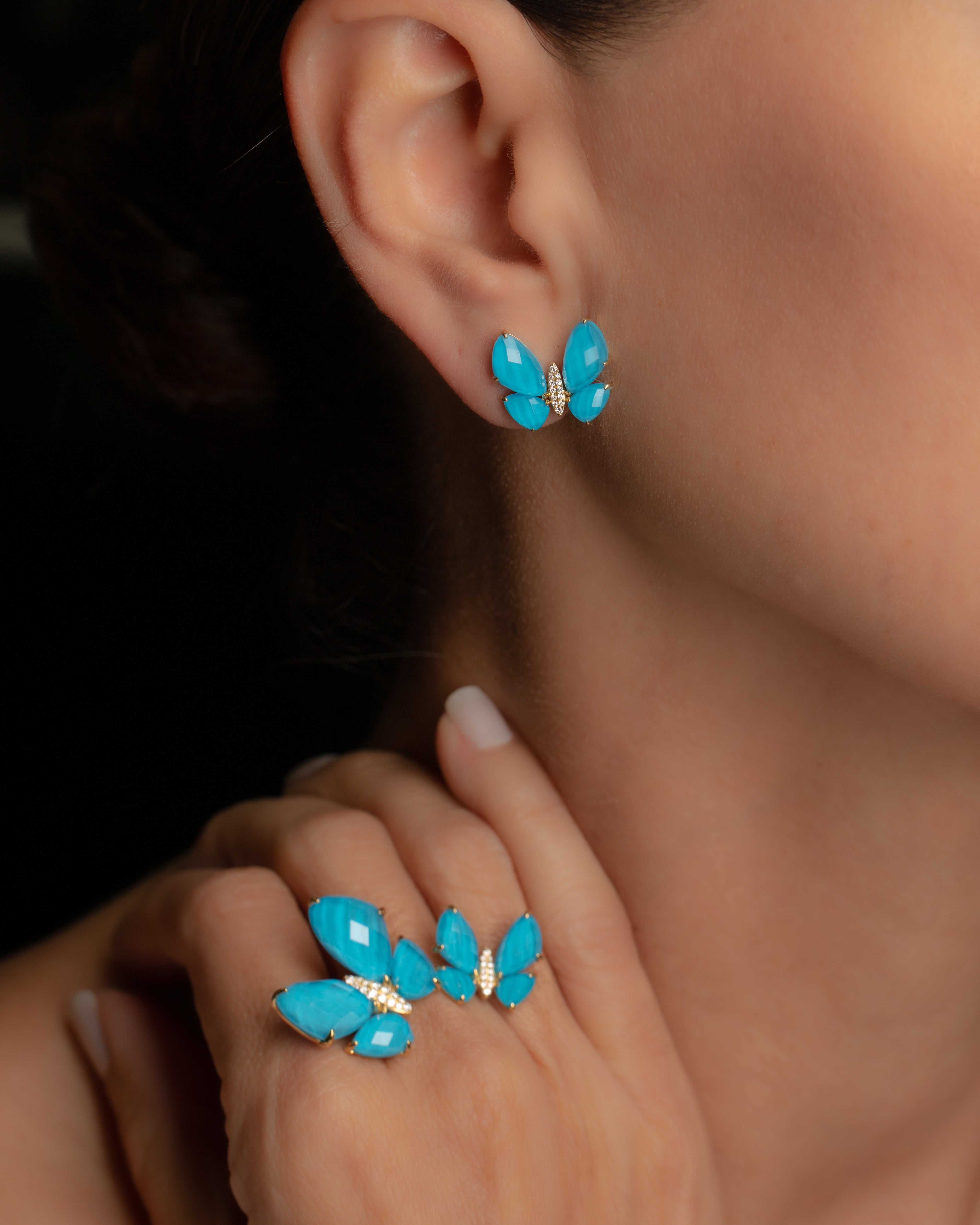 Fauna Small Butterfly Studs in Turquoise