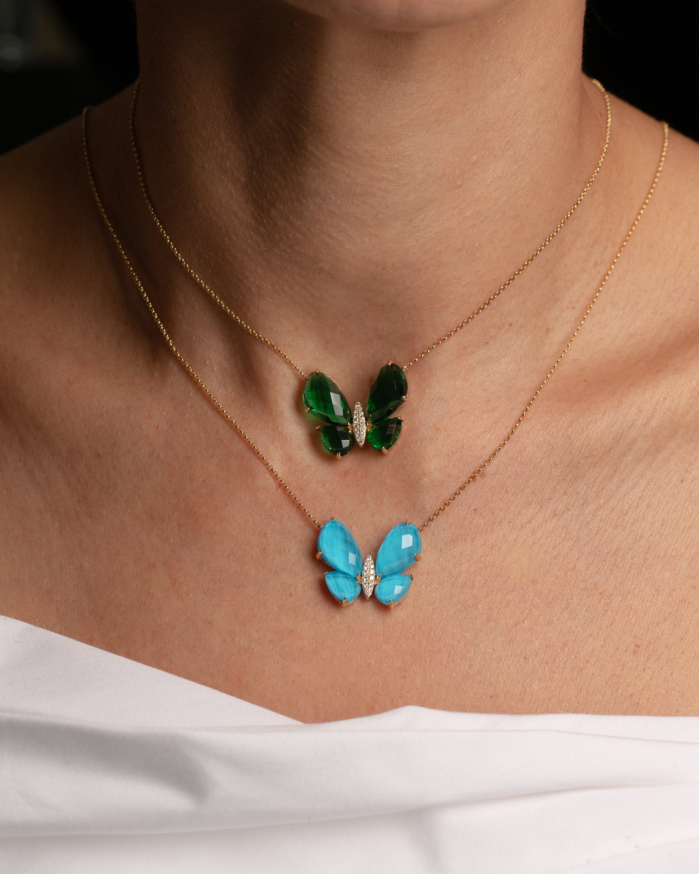Fauna Large Butterfly Necklace in Green Topaz