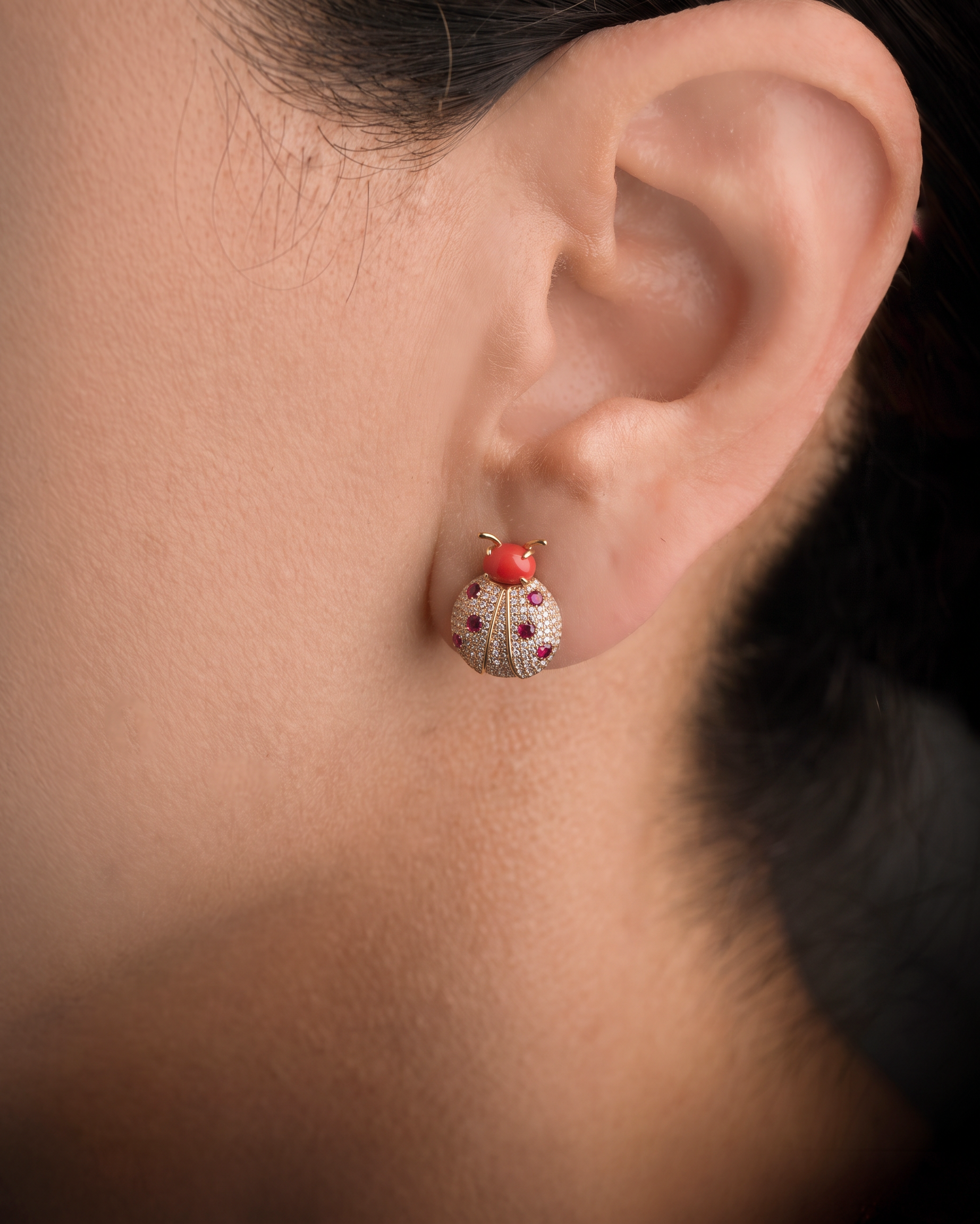 Pannalino Mini Ladybug Earrings Coral