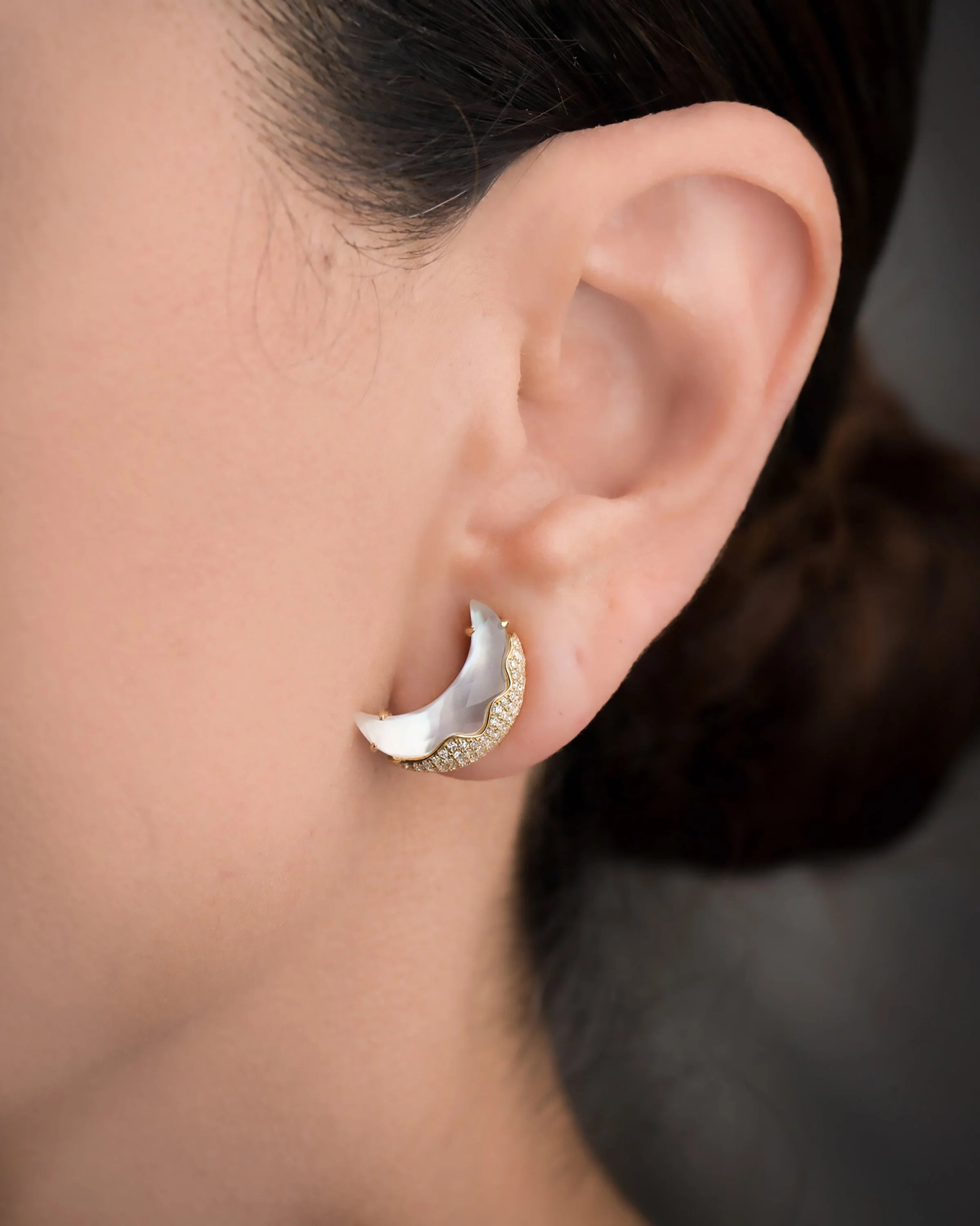 Mia Luna Crescent Moon Earring in Mother of Pearl