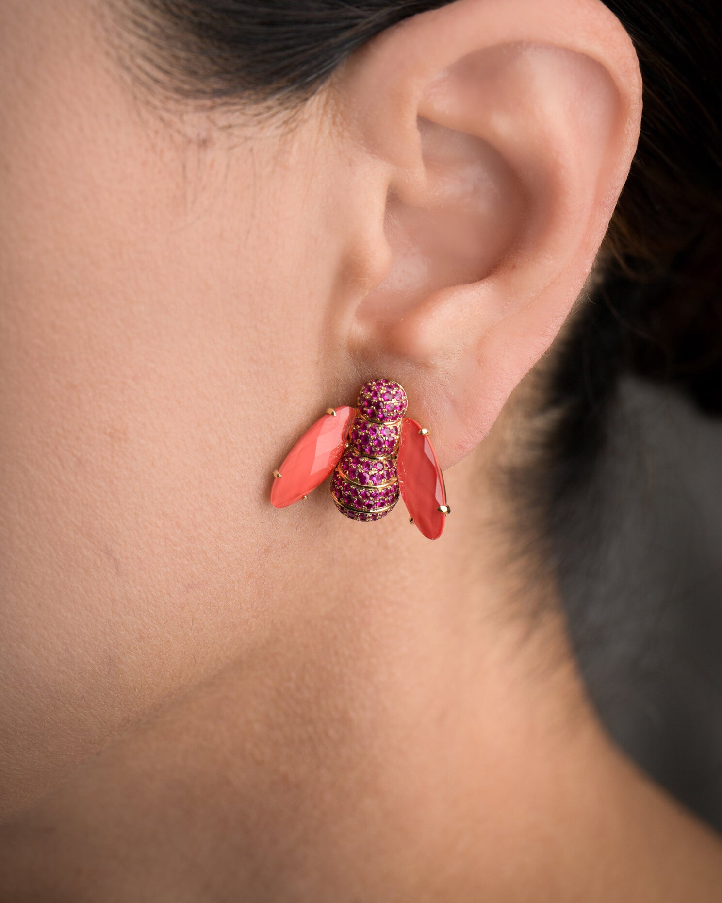 Pannalino Bee Earrings in Coral and Ruby