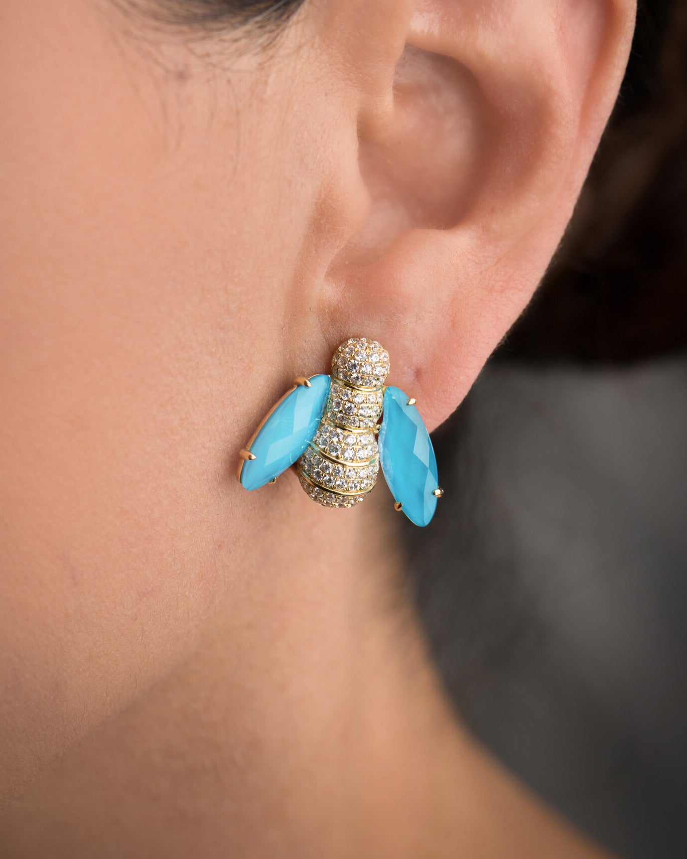 Pannalino Bee Earrings in Turquoise and White Topaz