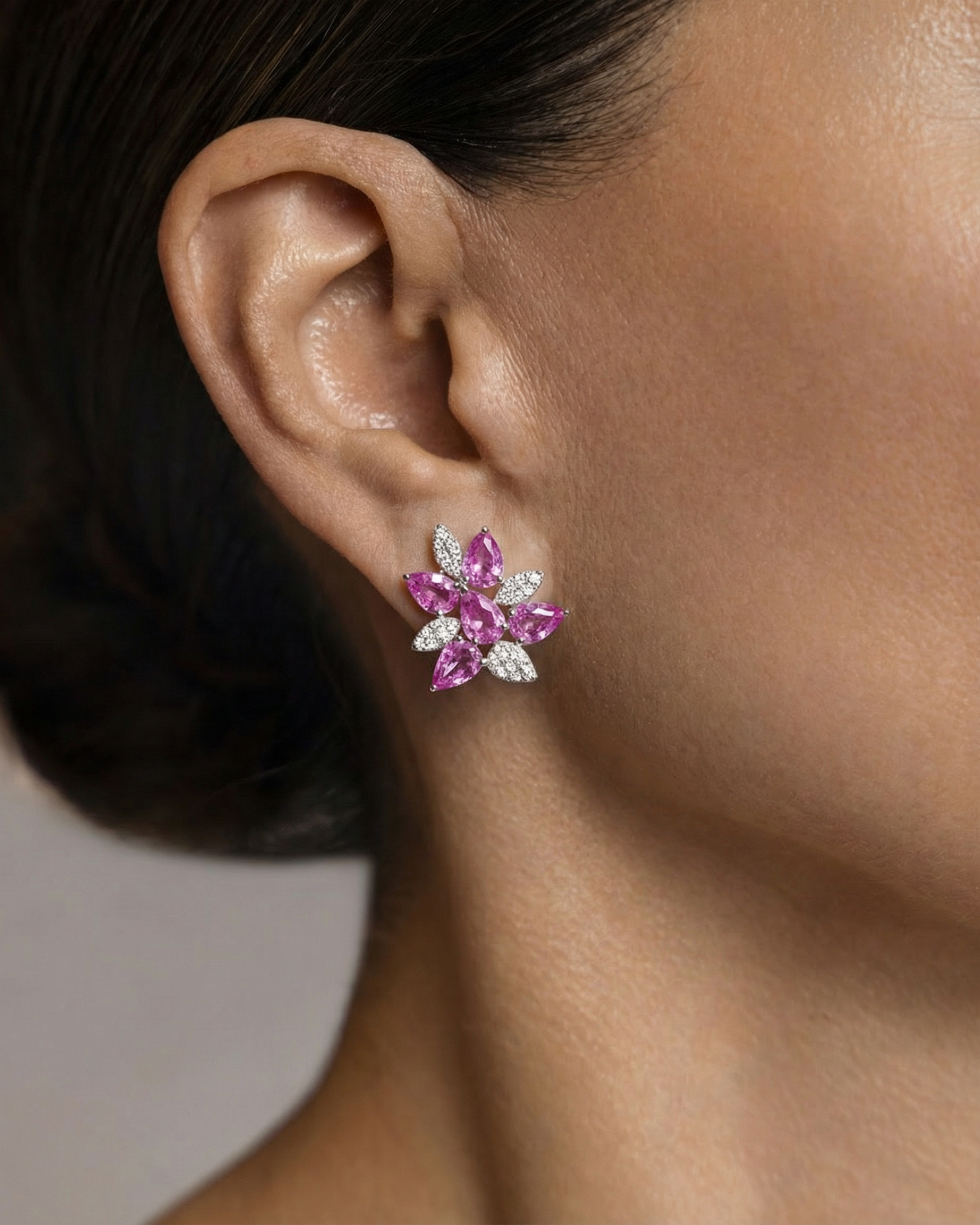 Pink Sapphire Floral Earrings