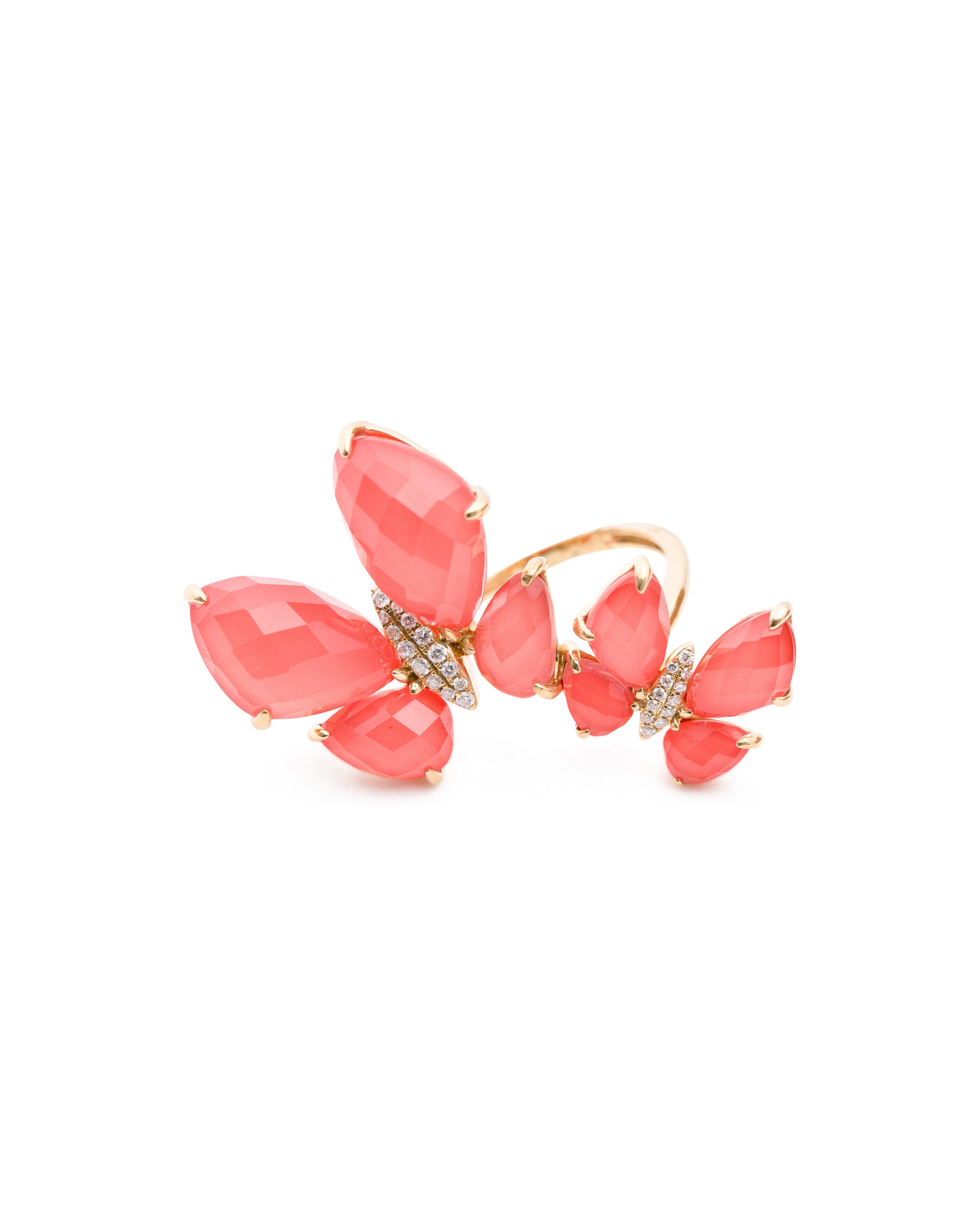Fauna Double Butterfly Ring in Coral
