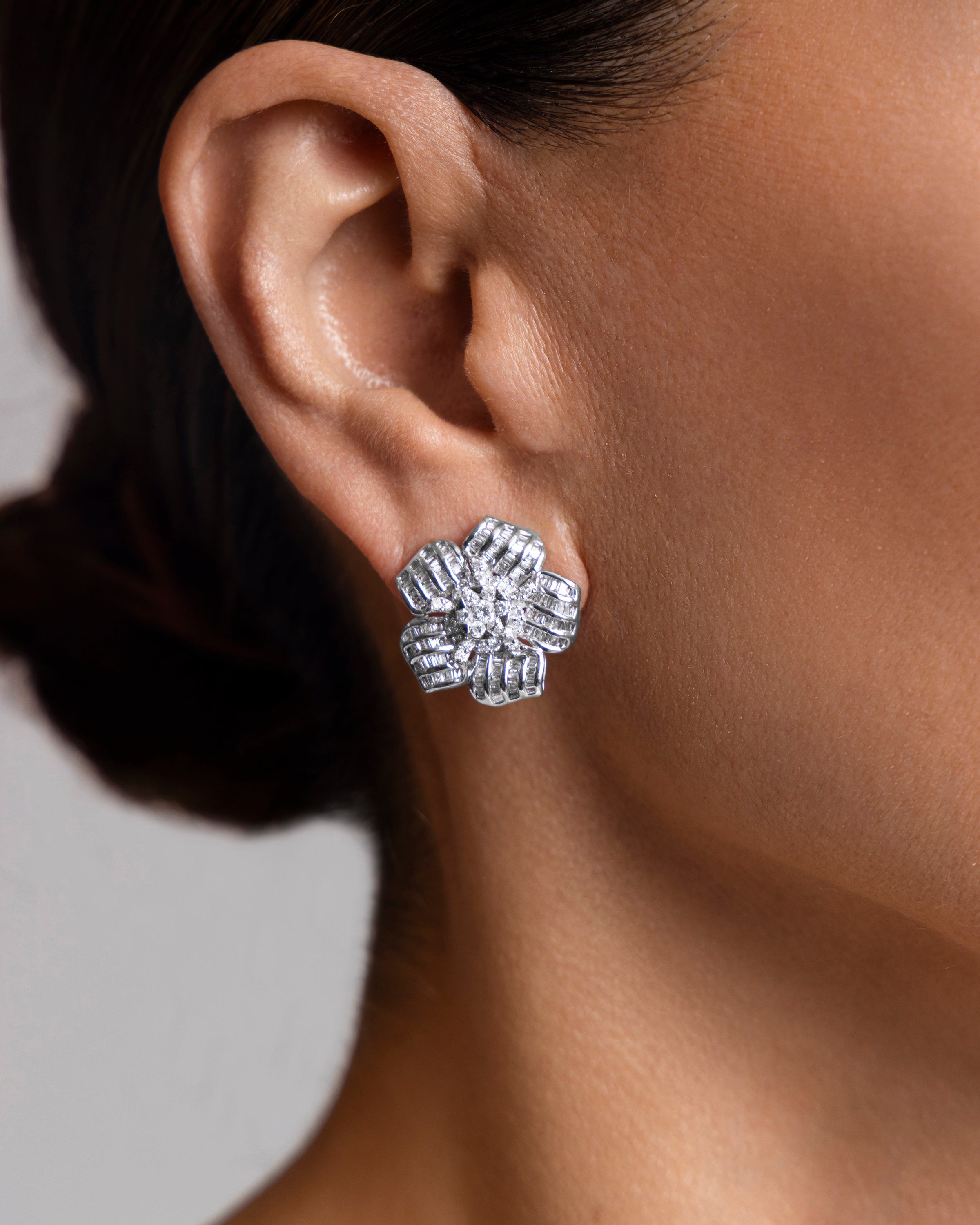 Modern Diamond Flower Earrings