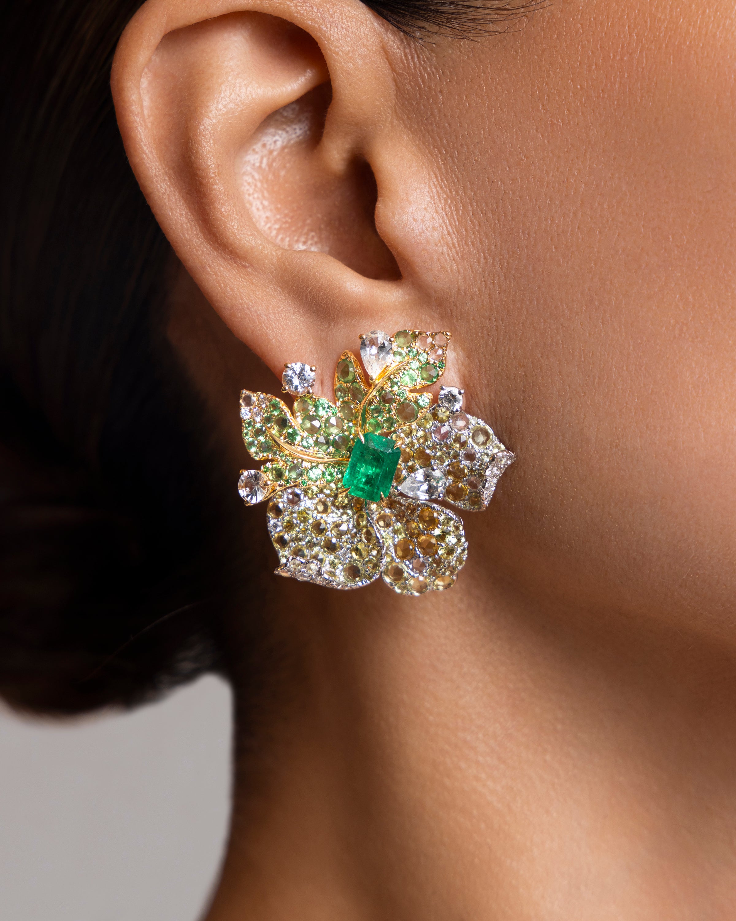 Delicate Floral Emerald Earrings