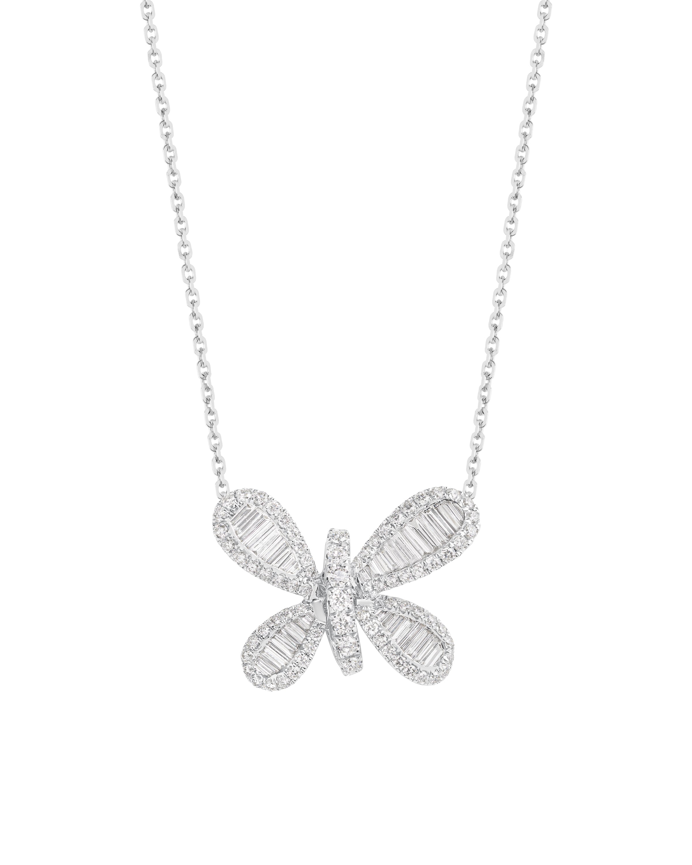 Baguette and Pave Butterfly Diamond Necklace