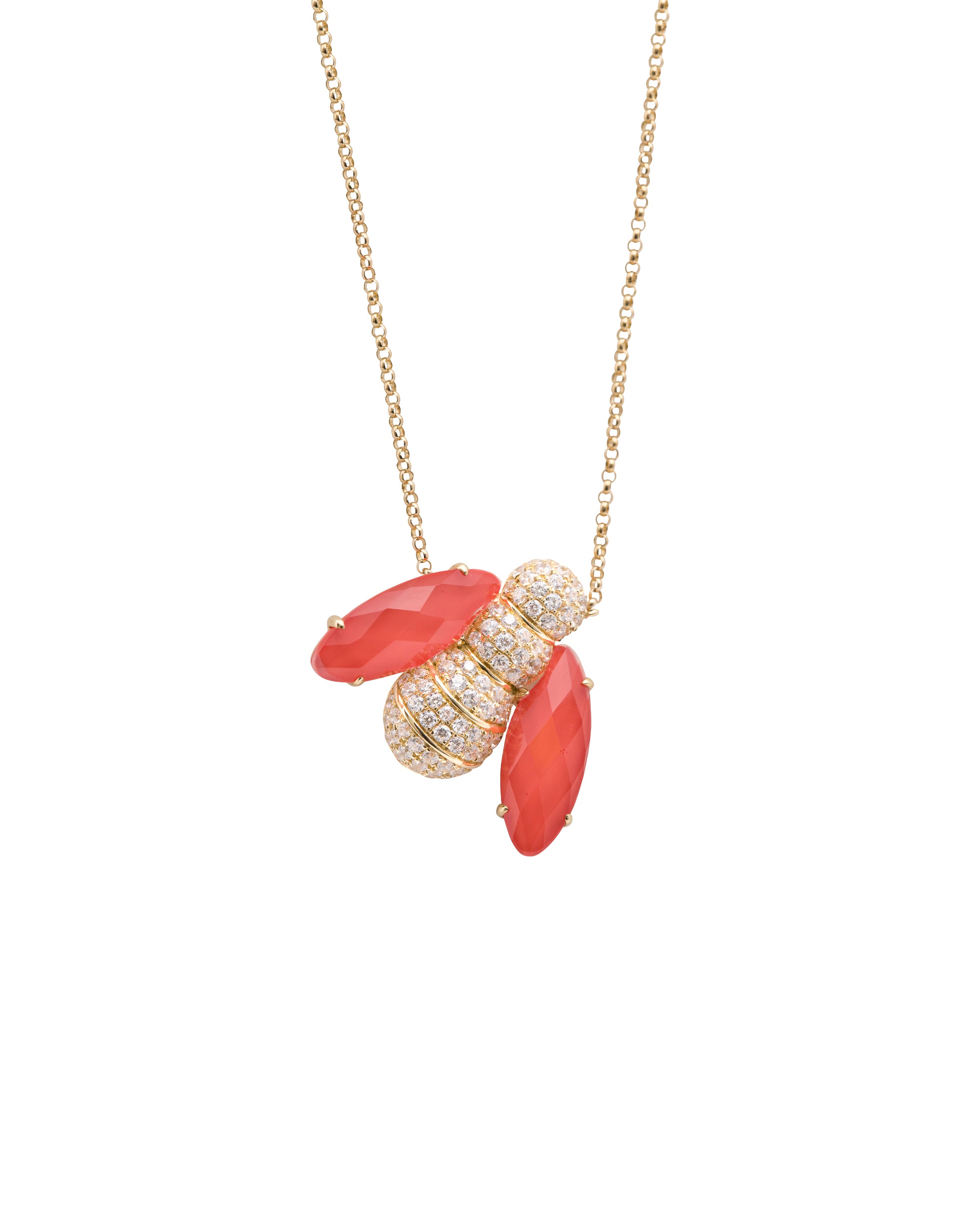 Pannalino Bee Necklace in Coral and White Topaz
