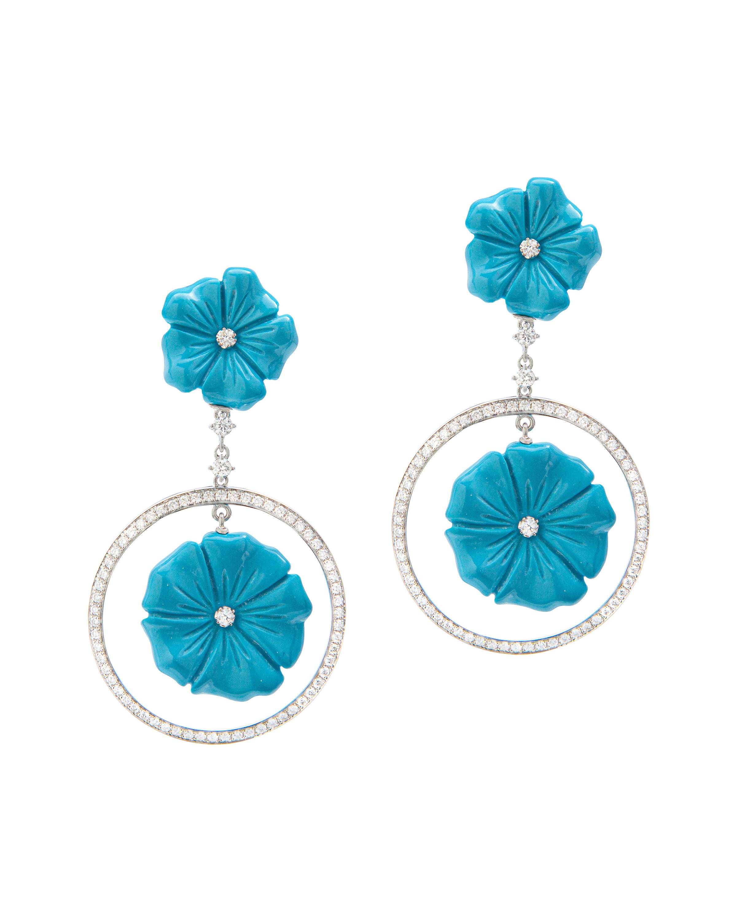Double Chandelier Floral Turquoise Earrings