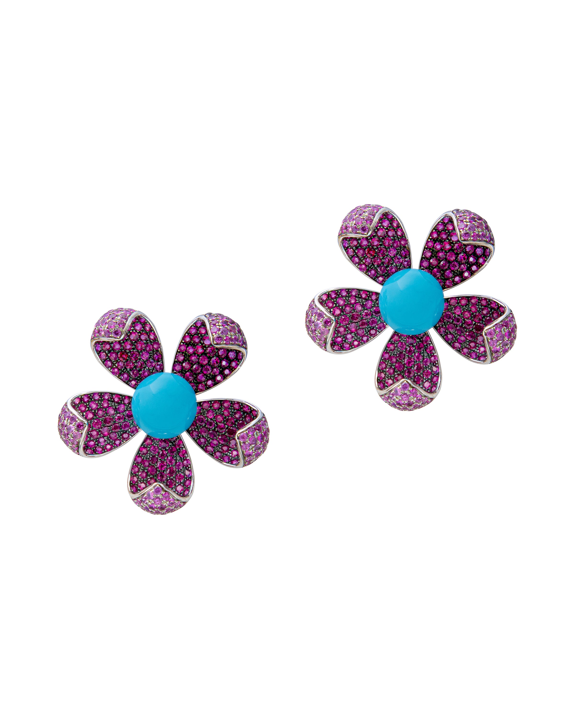 Turquoise and Ruby Floral Stud