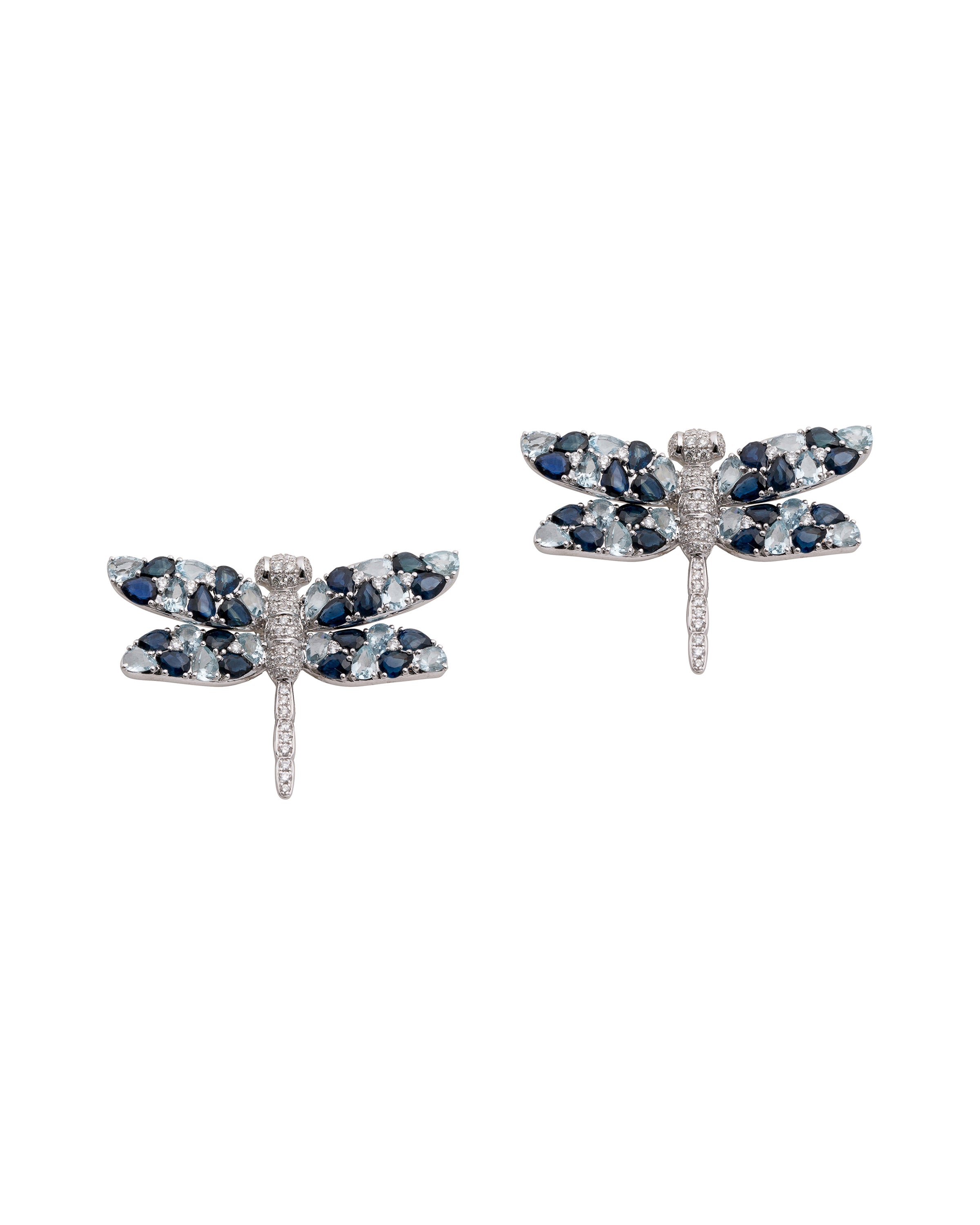Dragonflies Earrings in Blue Sapphires and Diamonds