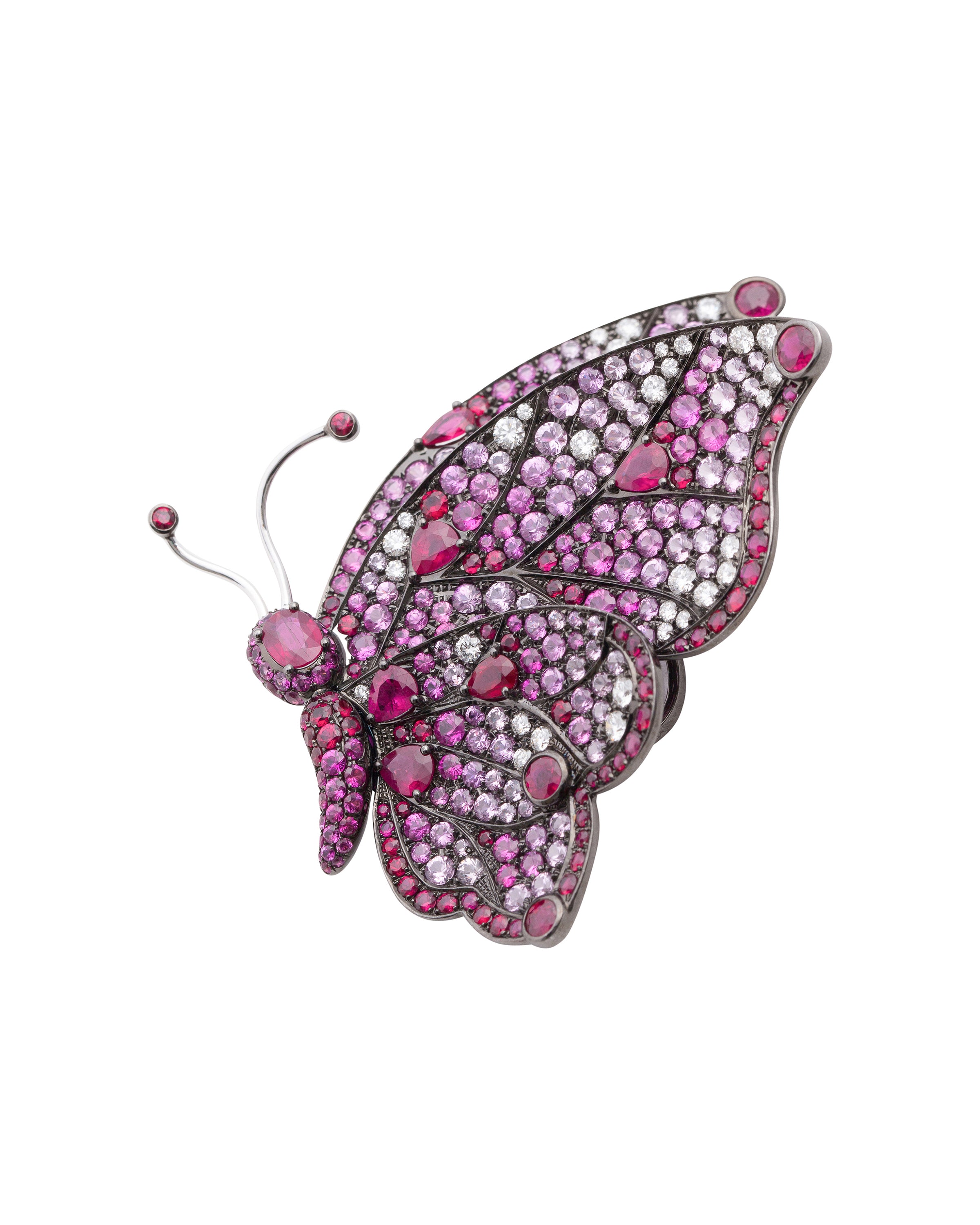 Butterfly Brooch in Diamonds, Rubies, and Pink Sapphires
