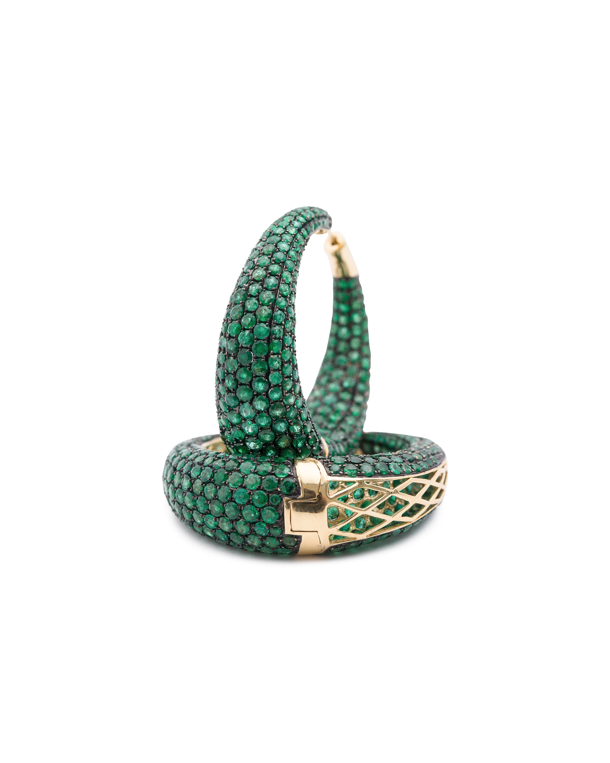 Tapered Pave Hoops in Emeralds
