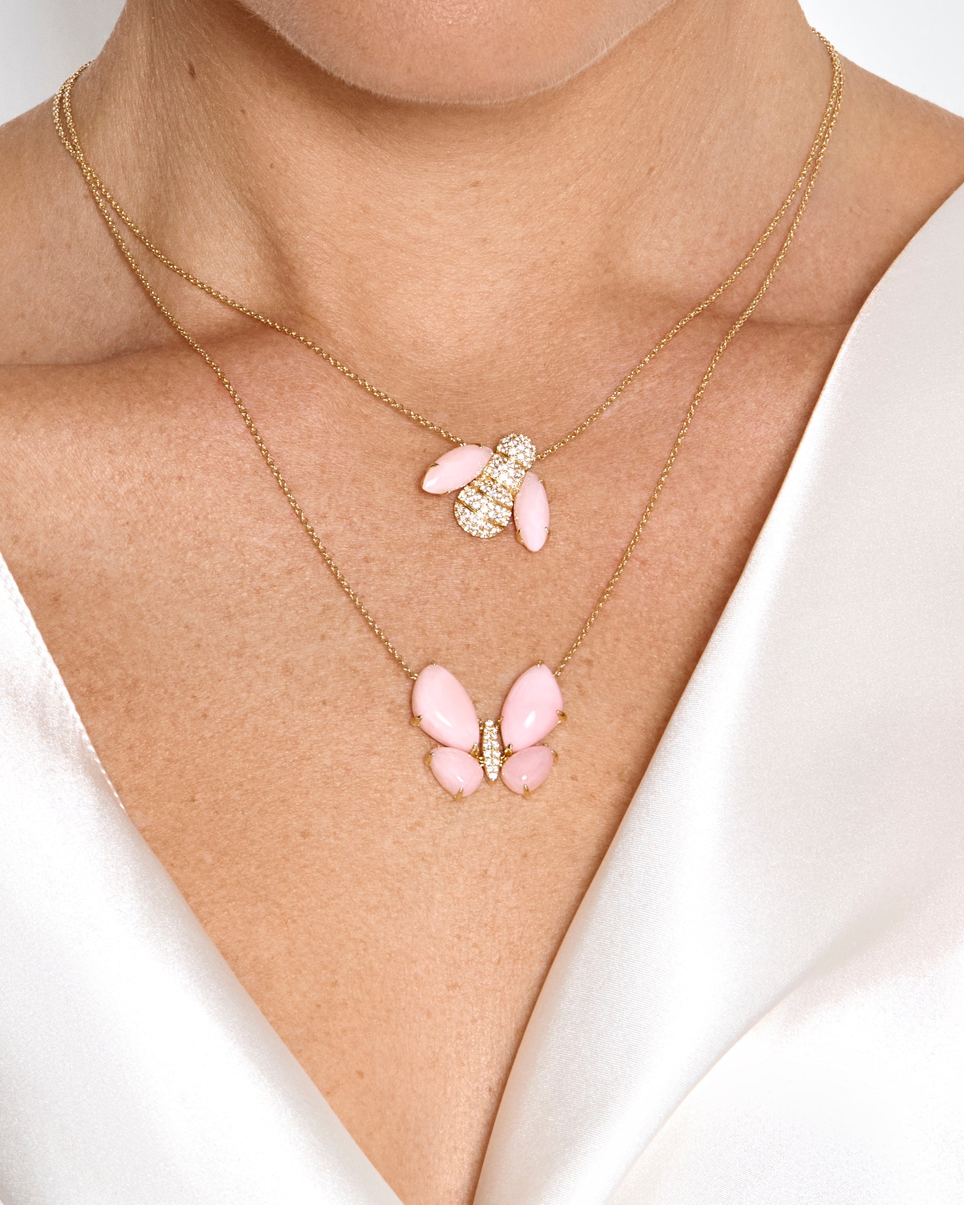 Fauna Large Butterfly Necklace in Pink Opal