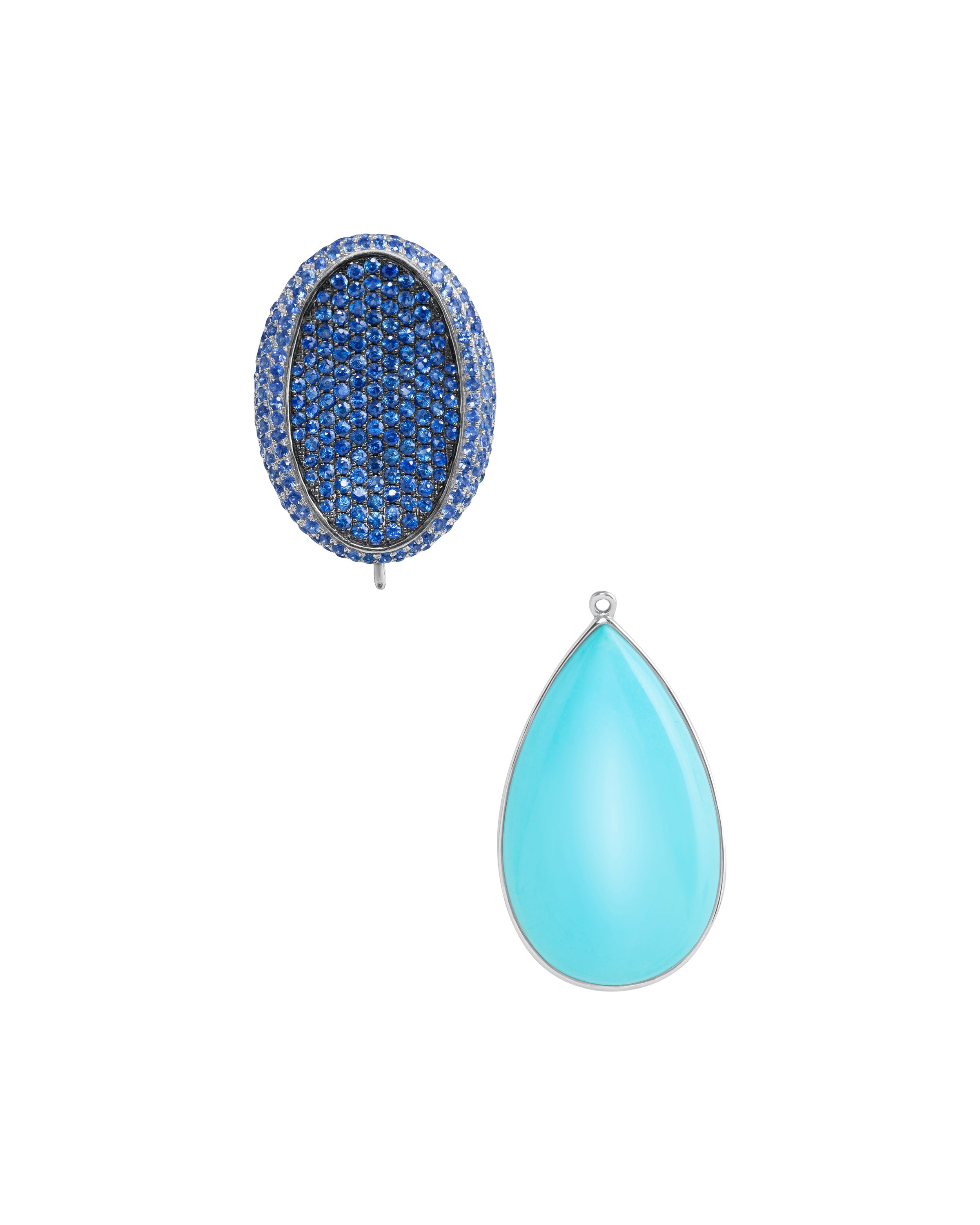 Sapphire Oval Earrings with Turquoise Drops