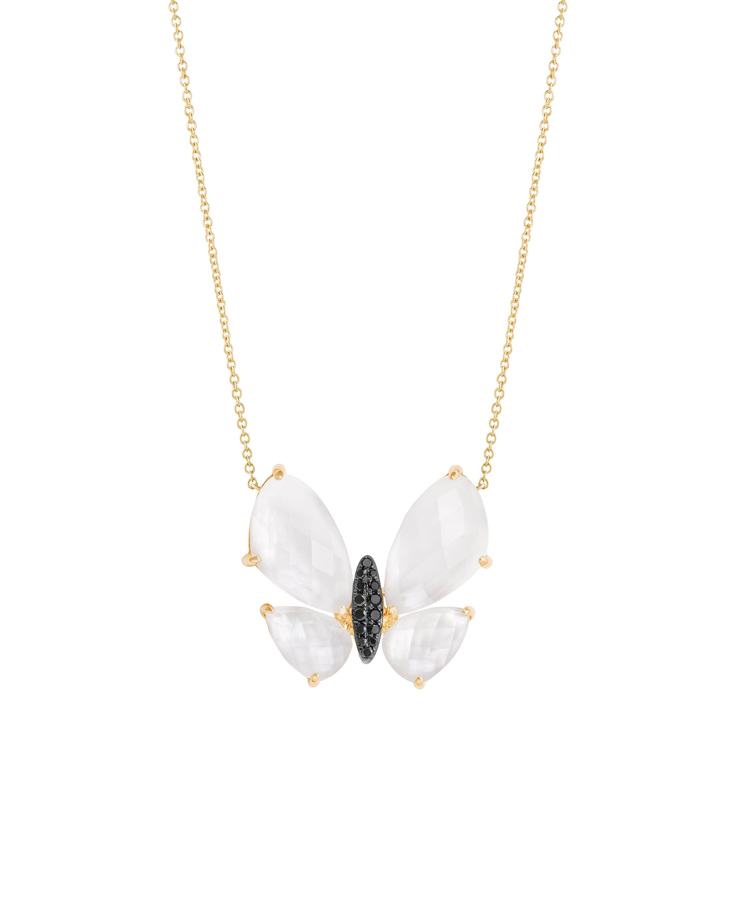 Fauna Large Butterfly Necklace in Mother of Pearl and Black Diamonds