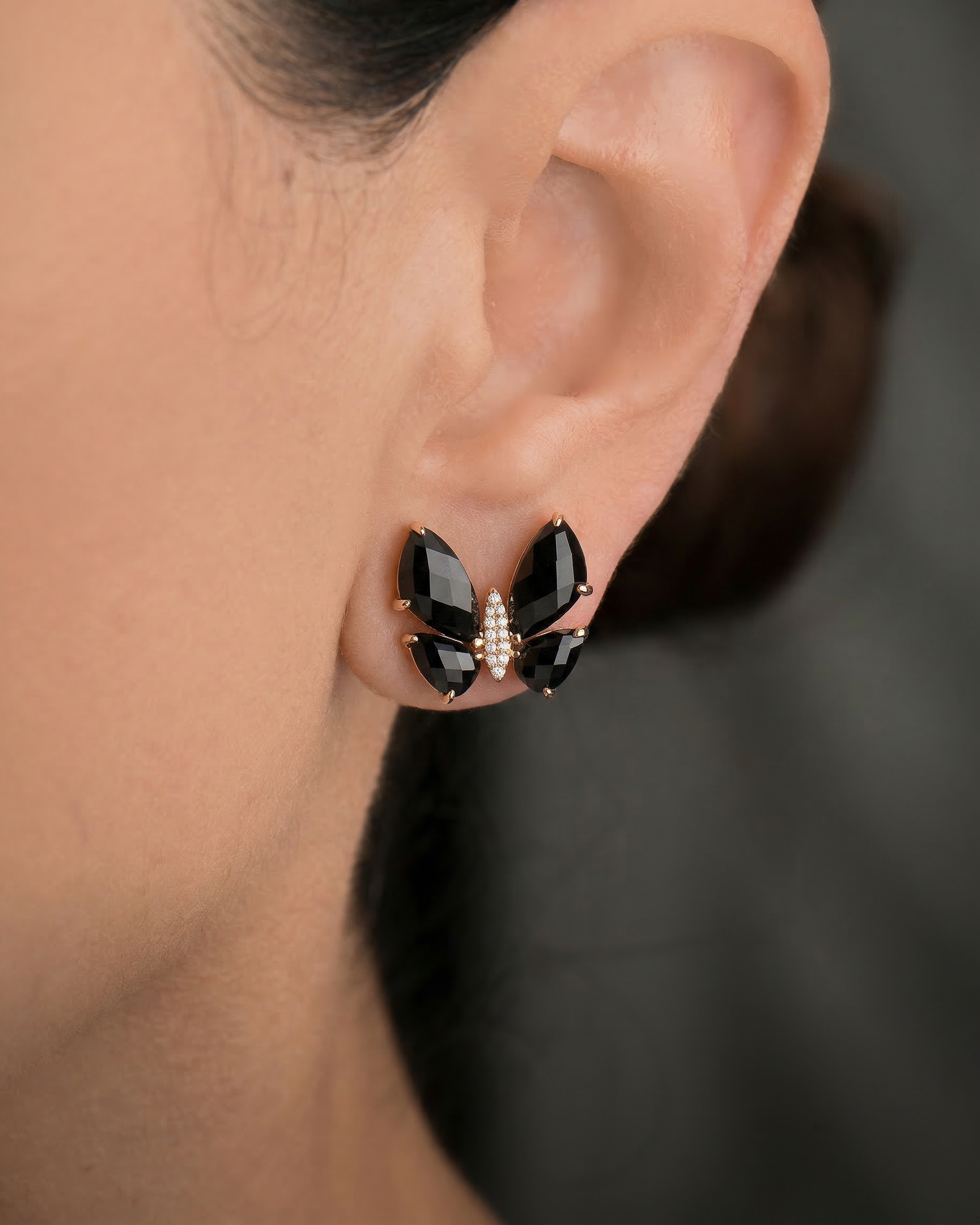 Fauna Small Butterfly Studs in Black Onyx