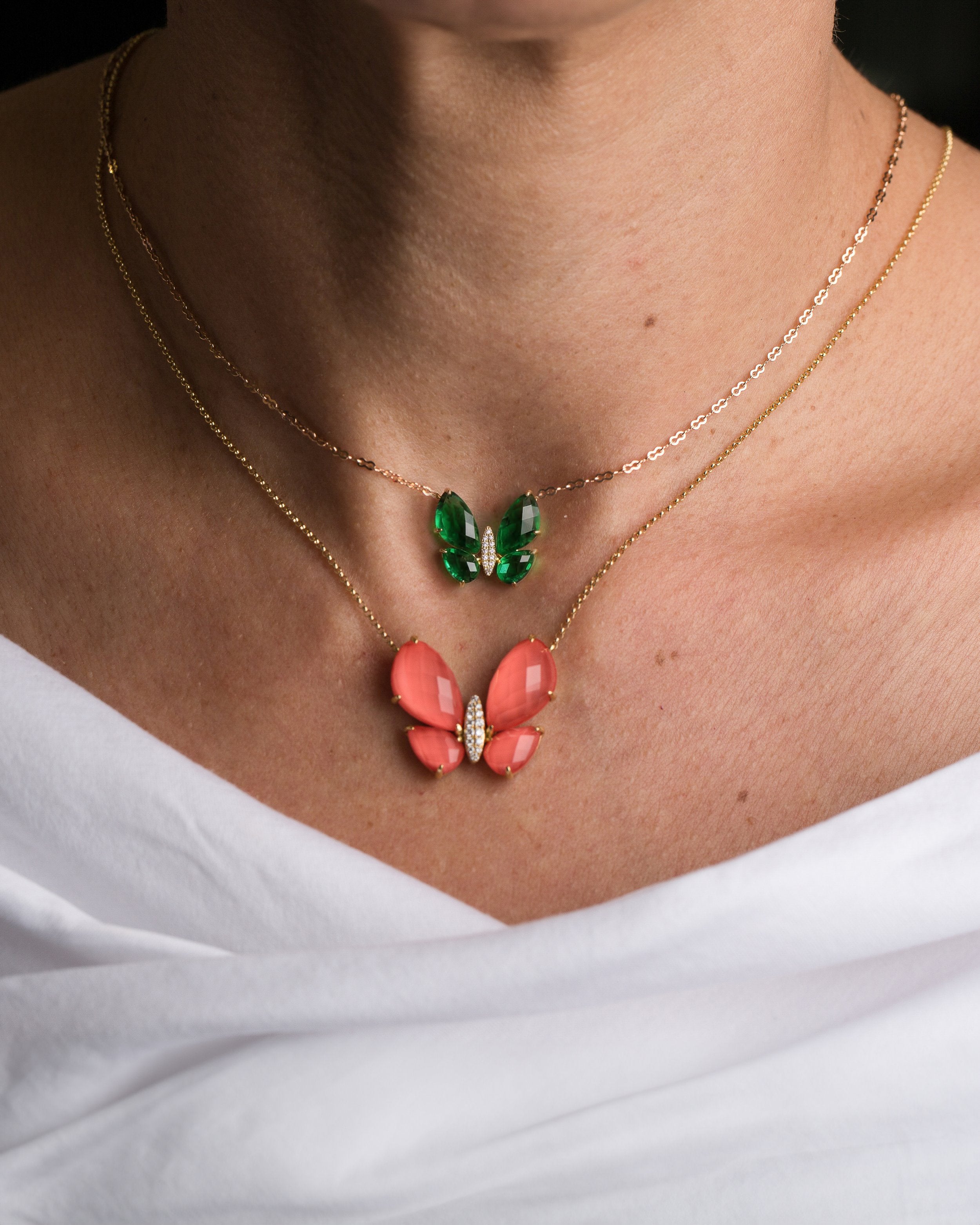 Fauna Small Butterfly Necklace in Green Topaz