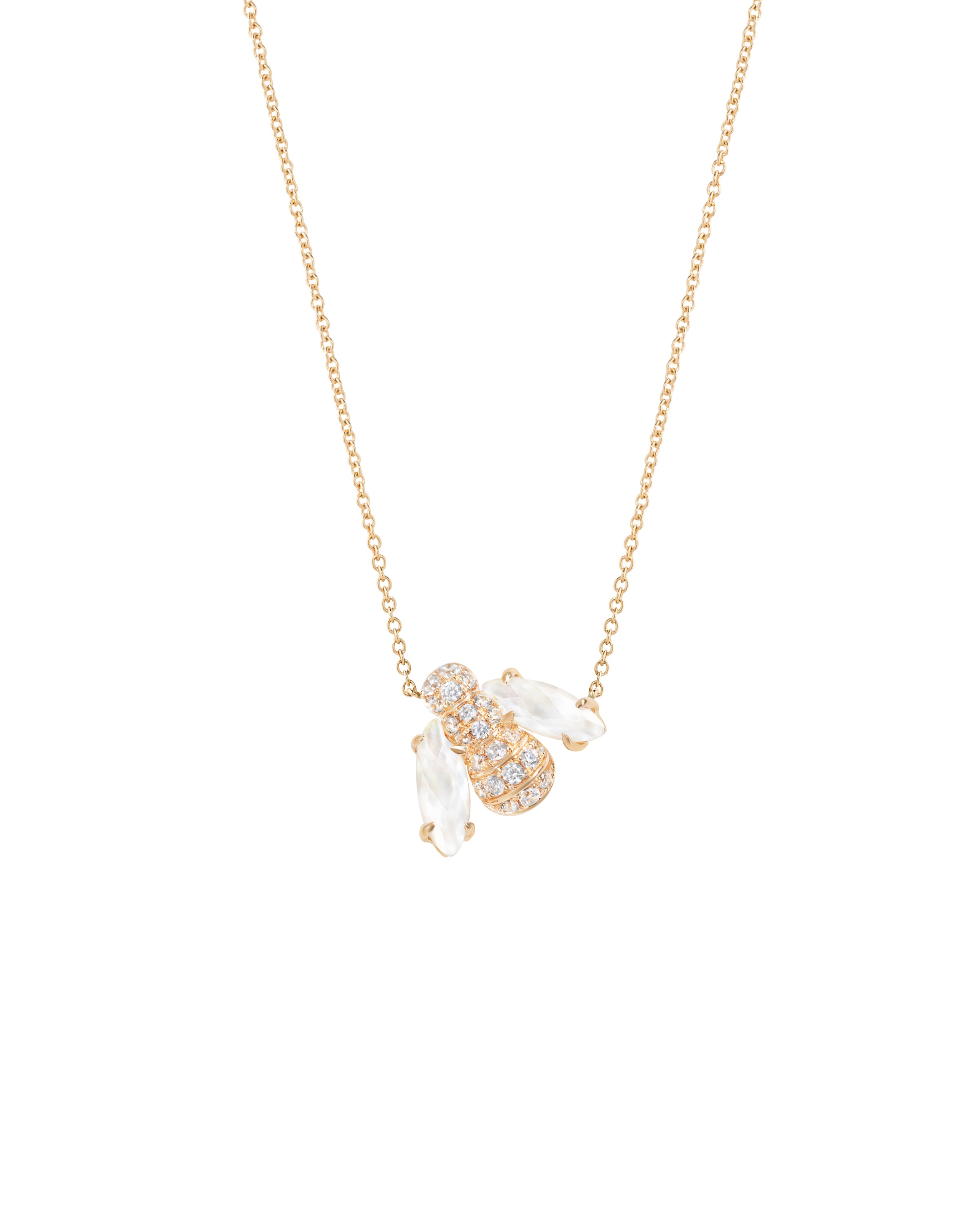 Pannalino Baby Bee Necklace in Mother of Pearl and White Topaz