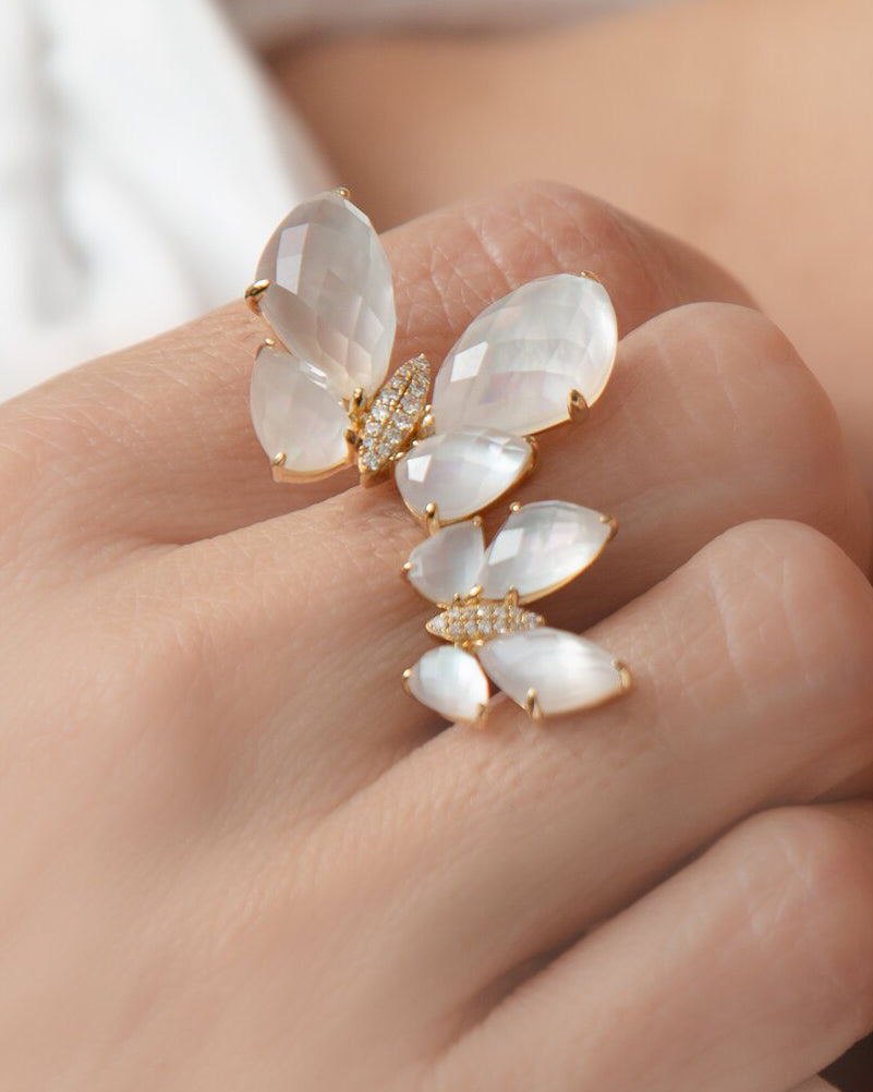 Fauna Double Butterfly Ring in Mother of Pearl